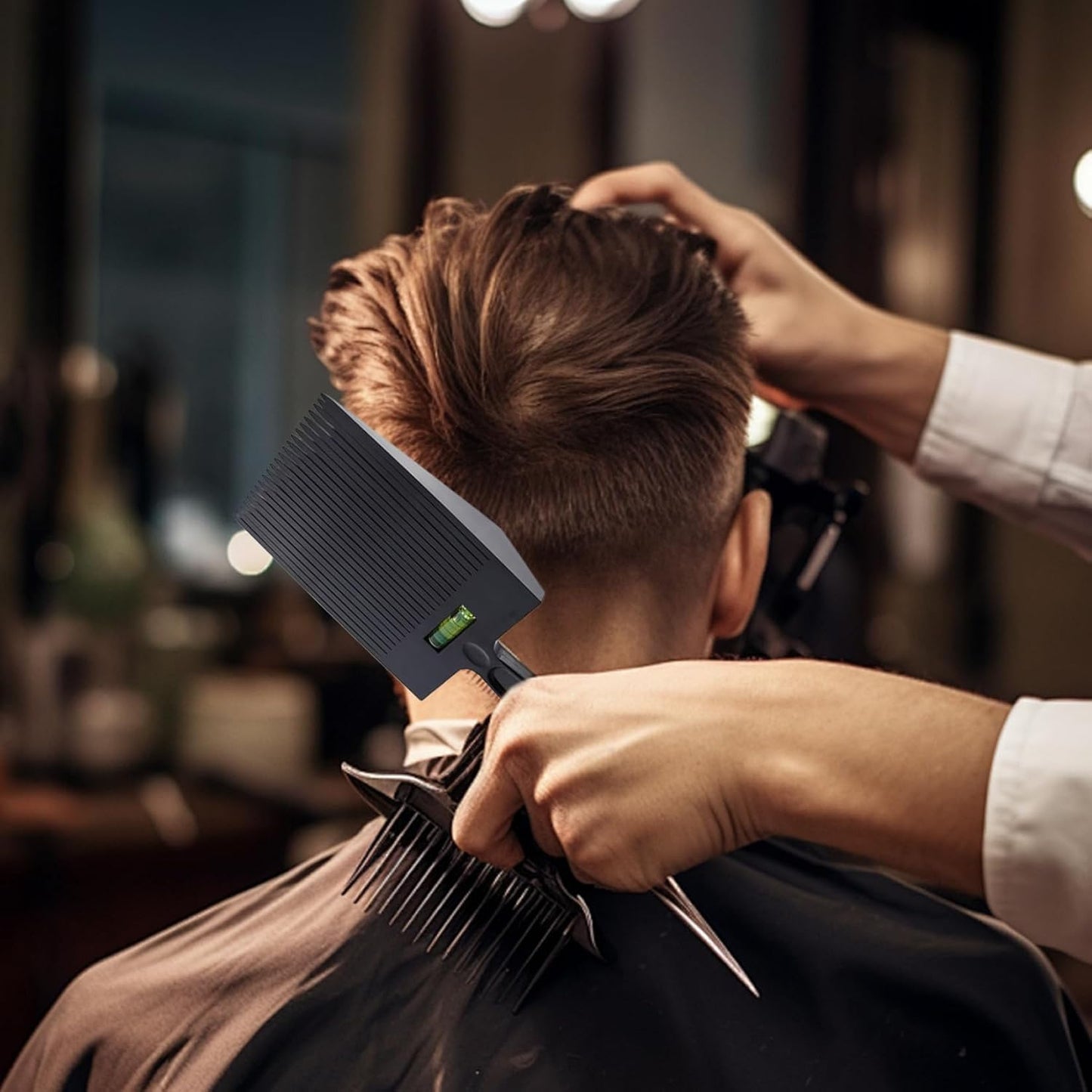CONGGUAN Men's 2-in-1 Flat Top Guide Comb with Water Leveling for Barber Haircut & Styling