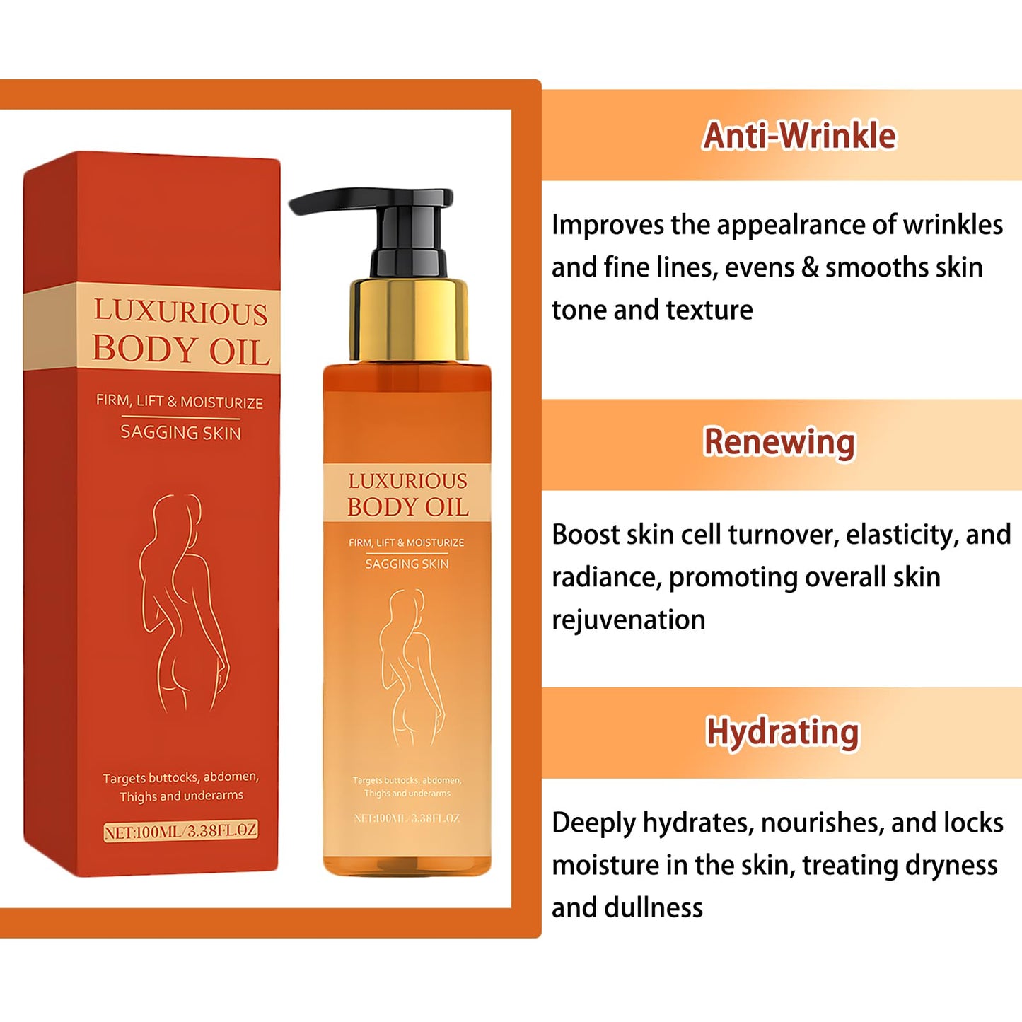 Mag-ic Body Oil Firming Hydrating Body Tightening Lotion Moisturizing and Firming Makes Skin Smooth and Shiny Effectively Improves Fine Lines for Women's Daily Skin Care After Bathing 100ml
