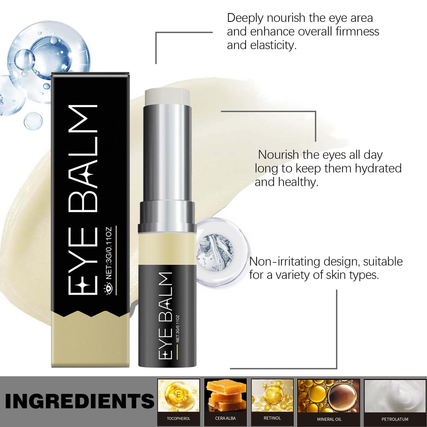 AmiCera Retinol Eye Cream, Eye Cream Anti Aging & Wrinkle, Repair Dark Circles Puffiness, Eye Bags Remover for Wommen and Men, Smooth Fine Lines, Under Eye Brightener, Long-lasting Hydration, 3G/0.11OZ