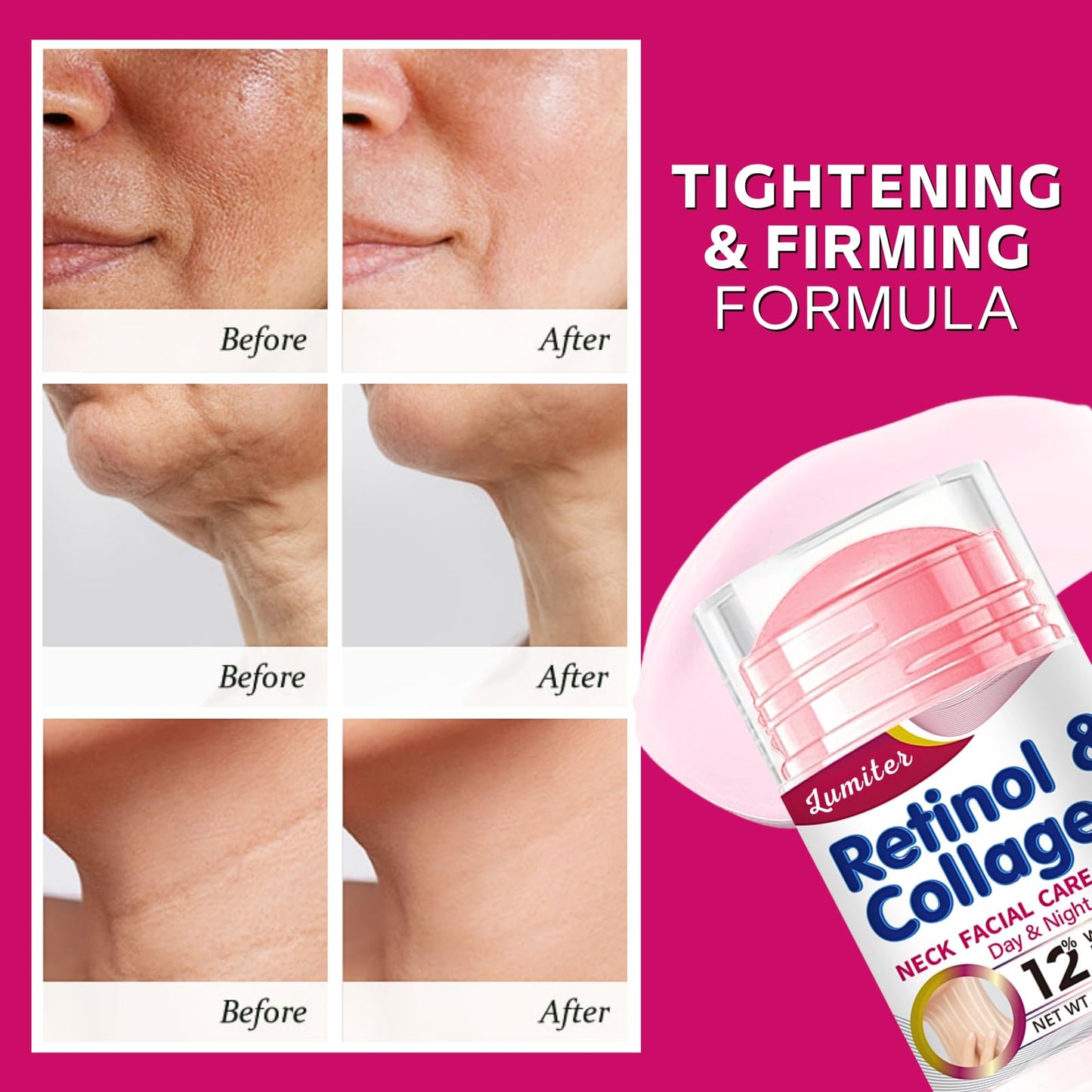 Retinol & Collagen Stick for Face Neck Firming Cream, Moisture Glow Multi Balm Stick, Collagen Face Cream for Anti Wrinkles, Retinol Sticks, Neck Tightening Cream, Moisturizing, 40g