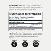 Toniiq Ultra High Strength Tart Cherry Capsules - 52,000mg 52x Concentrated Extract - Highly Concentrated and Bioavailable - 60 Capsules