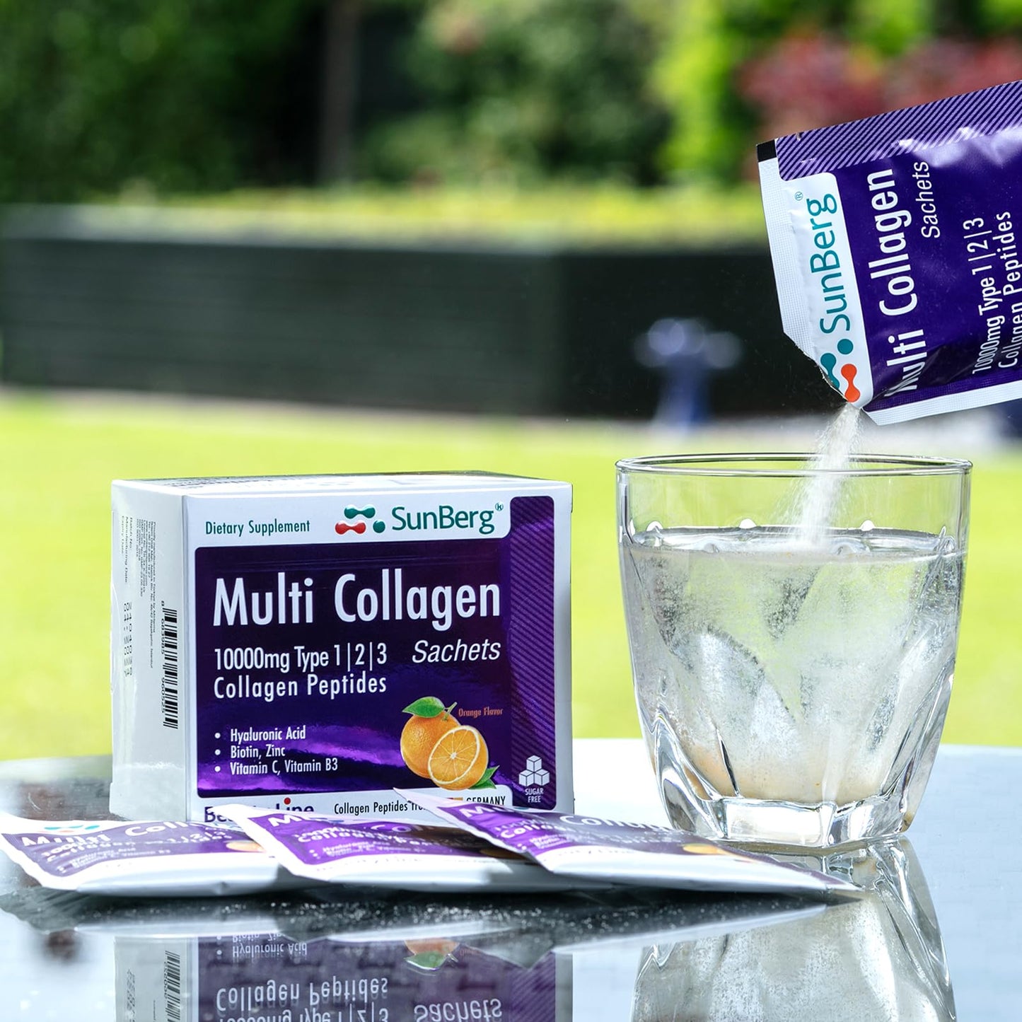 Bodygenix Sunberg Multi Collagen Peptides Sachets - 1000mg Hydrolyzed Collagen Type I, II, III Hyaluronic Acid Biotin for Skin Hair Nail Joints Bones Muscles Teeth - Halal Collagen Complex Supplement 7 Sachets