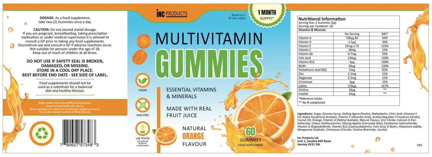 Generic Multivitamin Gummies - Vitamins for Adult and Children - Natural Orange Flavour Soft Chewable Gummy 11 Vitamins &Minerals for Health & Immune Support