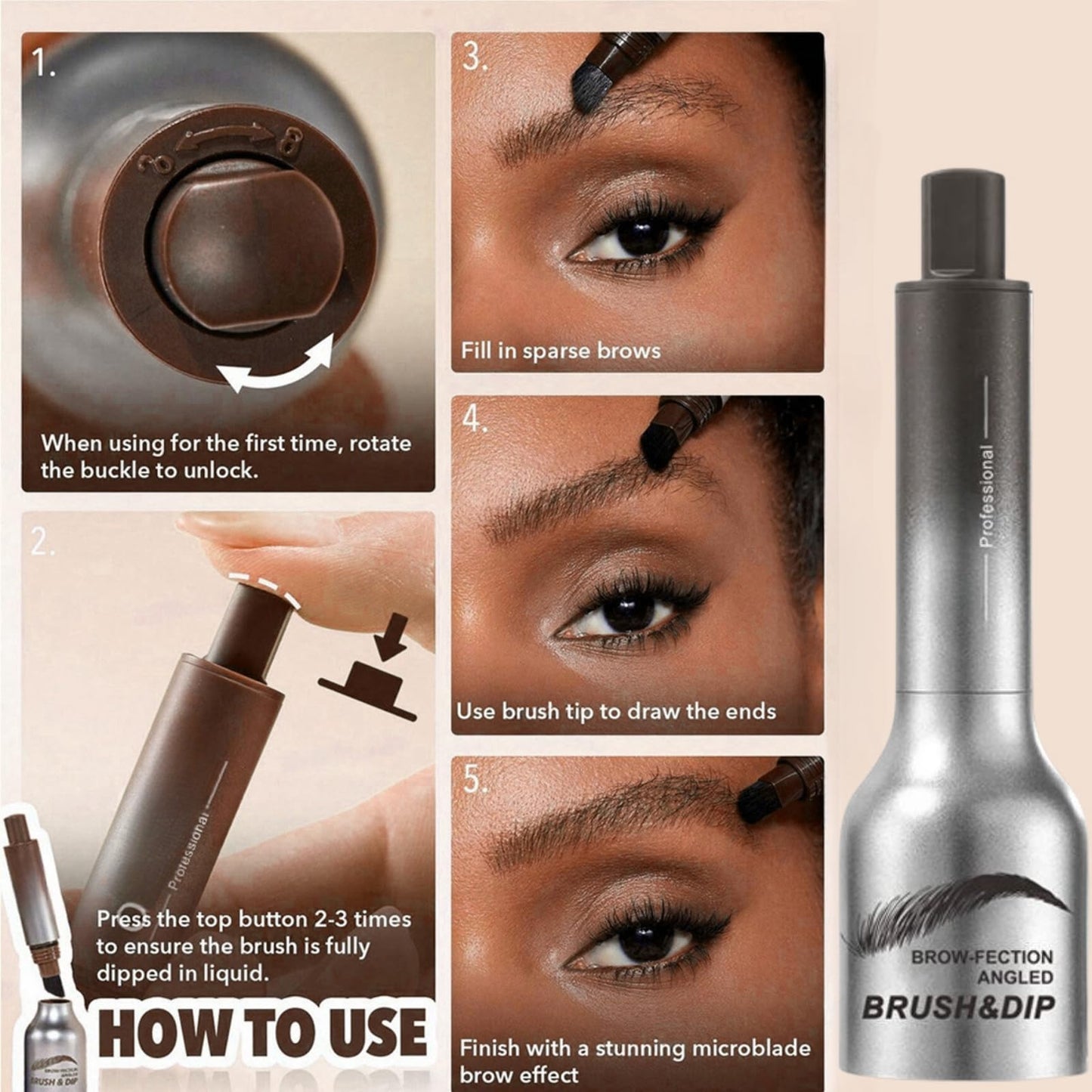 Xinyig Brow Fection Angled Brush & Dip,Liquid Eyebrow Pen for Women,Liquid Eyebrow Brush,Beginner Brow-Fection Angled Brush & Dip,Natural Brows Eyebrow Pen,Waterproof Long Lasting Smudge Proof Brow Pencil