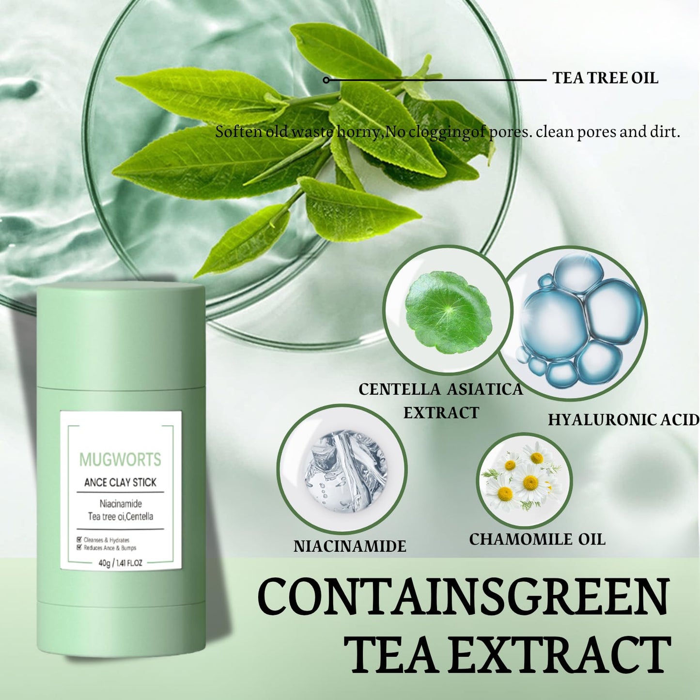 IZBEAUVO Green Tea Mask Stick,Green Tea Mask,Deep Cleansing Face Mask,Purifying Clay Mask,Moisturizes Oil Control,Deep Clean Pore,Blackhead Remover Face Mask Clay,Brightening for Men and Women