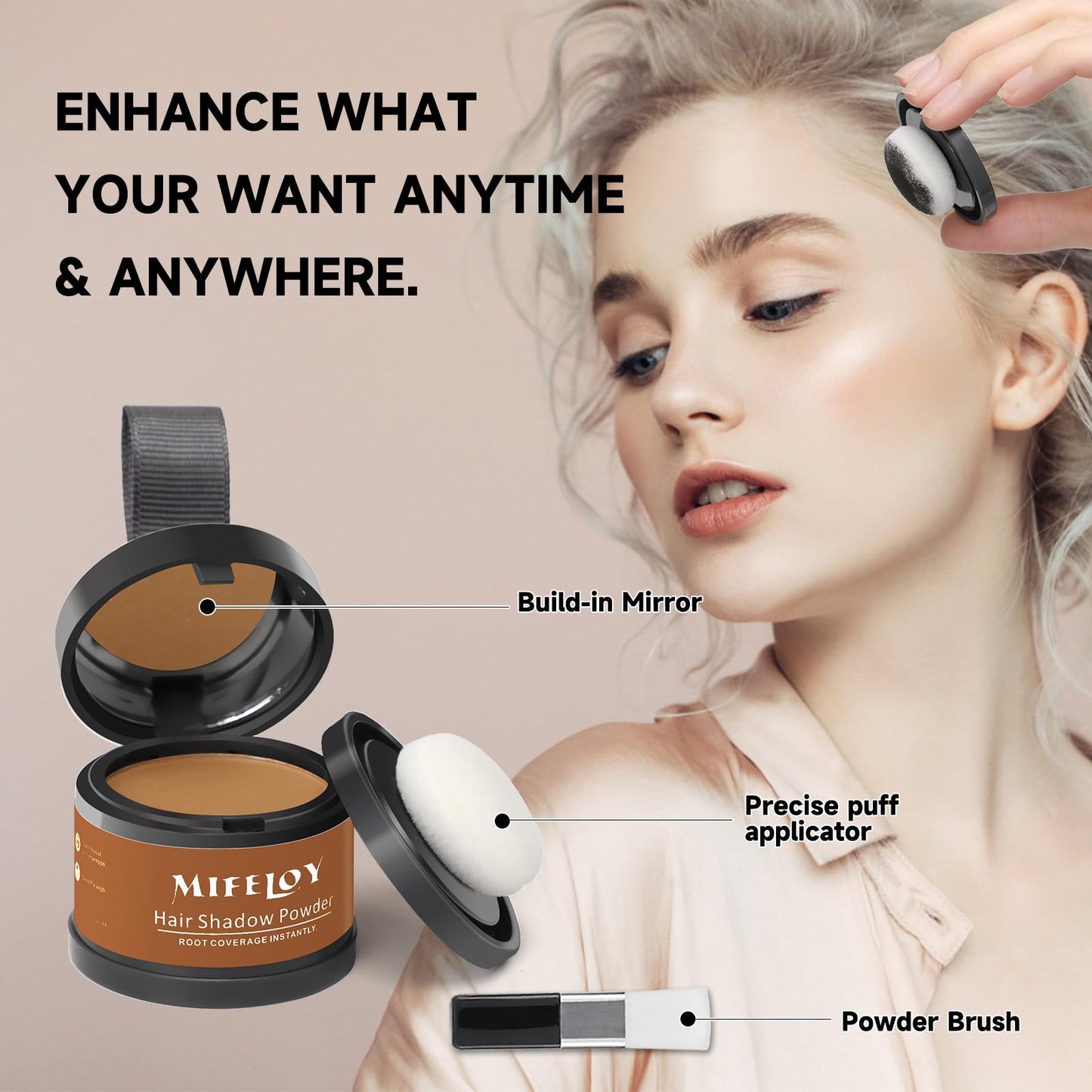 Mifeloy MIFELOY 2 Set Root Cover Up Powder, Light Brown, Touch Up Hair Color for Grey, Roots Coverage Powder for Thinning Grays Hairline, Roots Concealer for Beard Line Eyebrow, Instantly Conceals Hair Loss