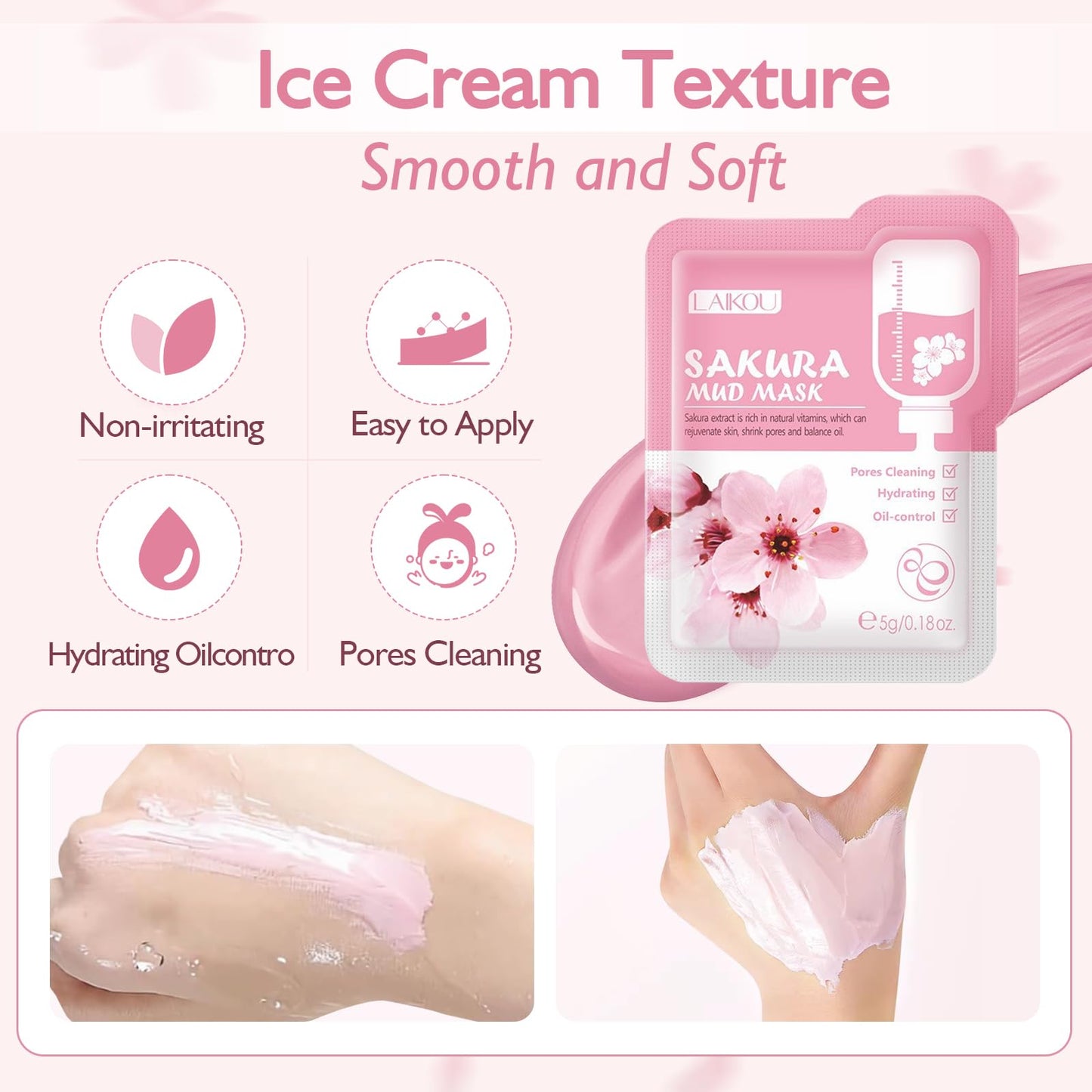 Xumann 10PCS Sakura Skincare Set, Deep Cleanse Pink Face Mask Skincare, Brightening and Moisturizing Pink Clay Mask (5g*10)