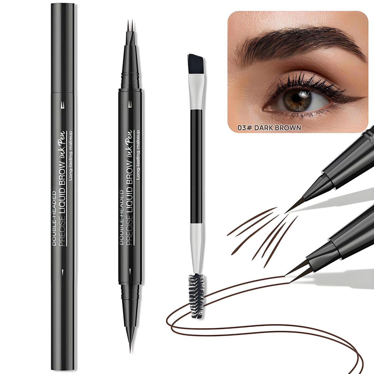 Generic Dual-Ended Brow Pen with Brow Brush, Microblading Eyebrow Pencil, Precision Tip for Natural Strokes, Waterproof, Smudge-Proof, All-Day Wear, Easy to Use for Professional Results(Dark Brown)