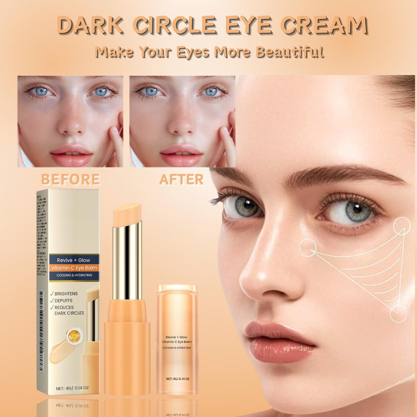 IZBEAUVO 2PCS Revive and Glow Eye Balm - Eye Cream For Dark Circles And Puffy Eyes with Vitamin C + Peptide Formula, Cooling & Hydrating and Dark Circle Reduction & Anti Aging Eye Balm Stick for Women and Men