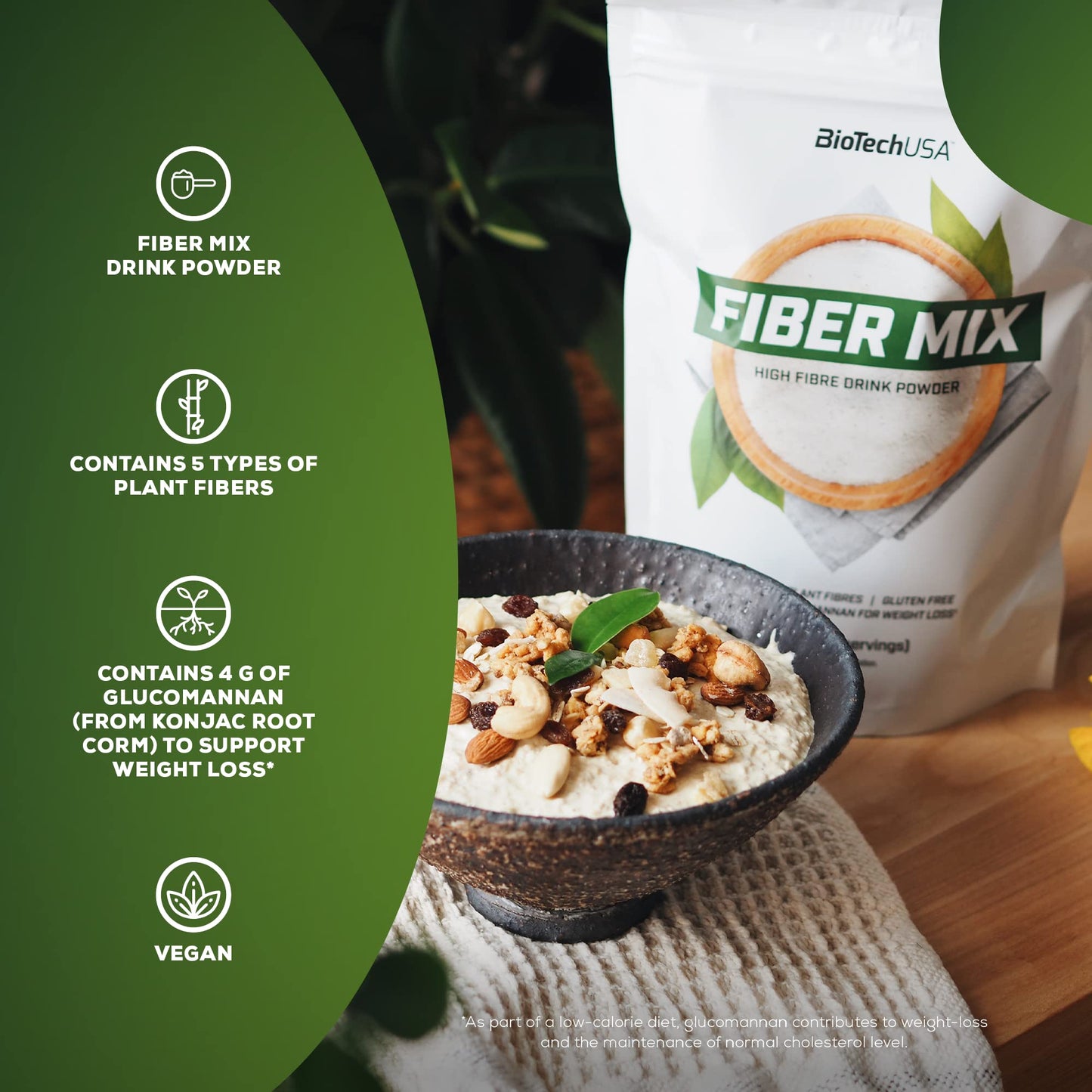 BioTechUSA Fiber Mix, Drink Powder with Different Types of Plant fibers, 225 g, Unflavored