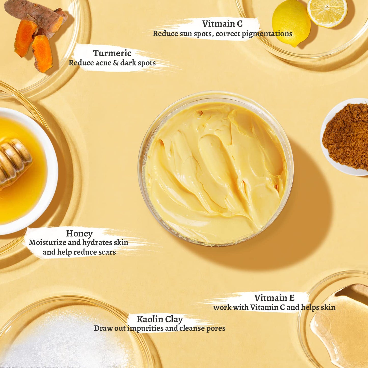 ANAiRUi Turmeric Vitamin C Clay Mask With Turmeric, Vitamin C and Kaolin clay, for Deeply Cleansing and Hydrating, Reduce Acne, Dark Spots, Blackheads, and Pores, Skincare Mask, 120g