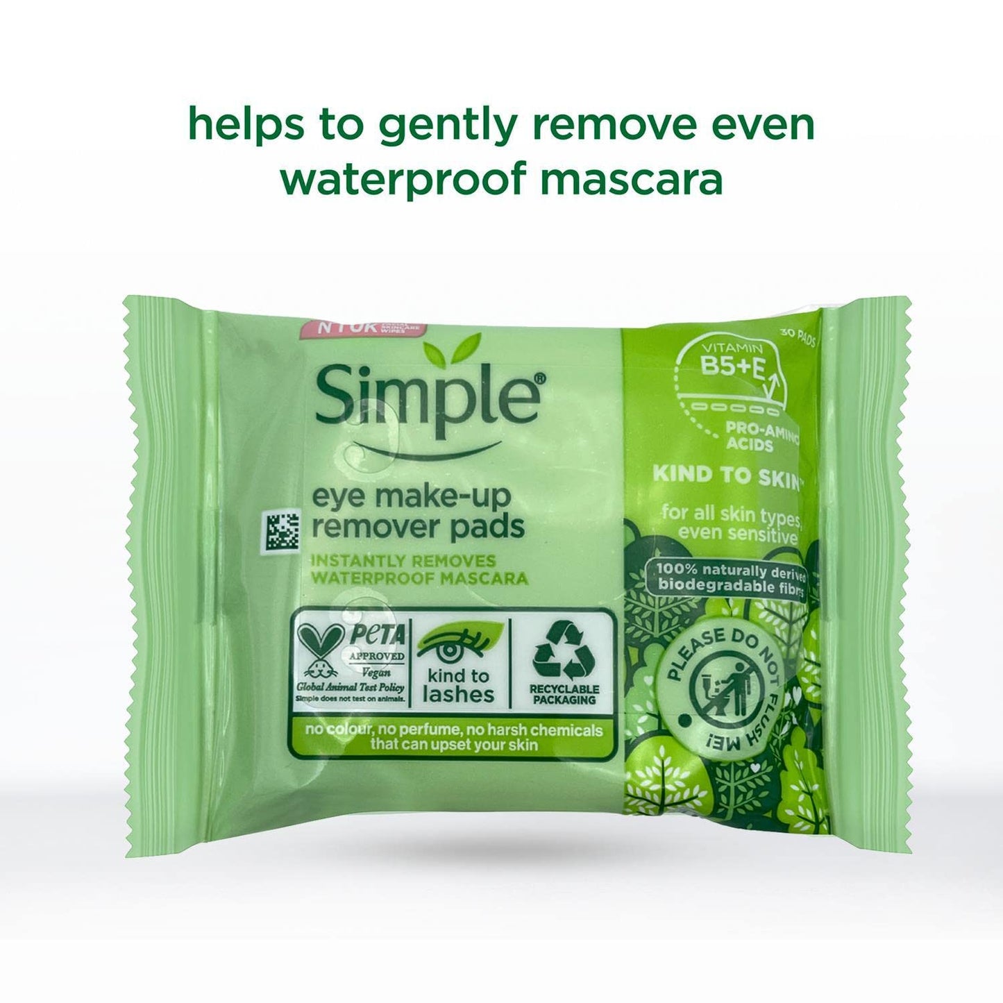 2 PACKS =60 Pads of Simple Kind to Eyes Eye Make-Up Remover Pads