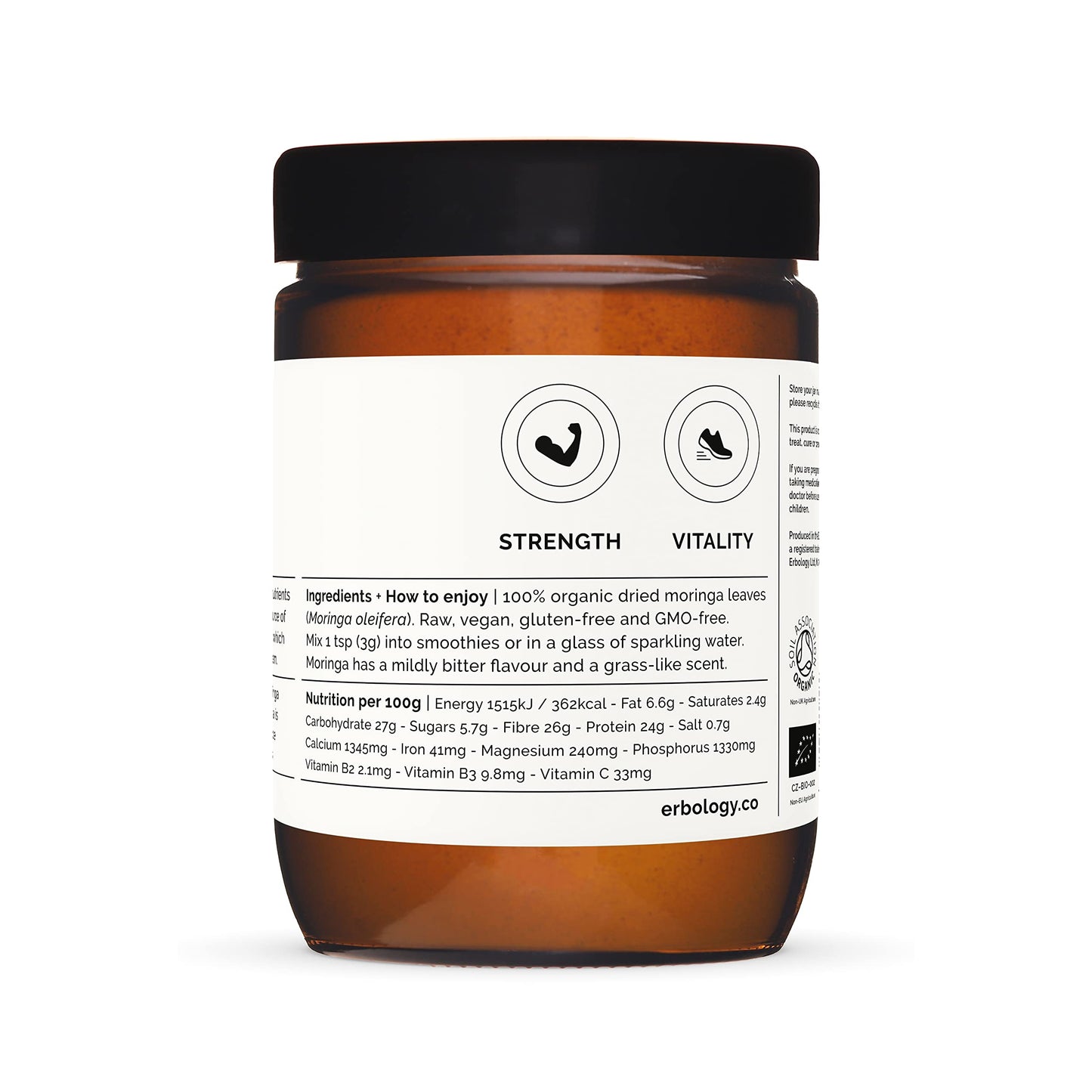 100% Organic Moringa Pure Leaf Powder 180g - Immunity - Straight from Farm - Raw, Vegan and Gluten-Free - Non-GMO - No Additives or Preservatives - Recyclable Glass Jar
