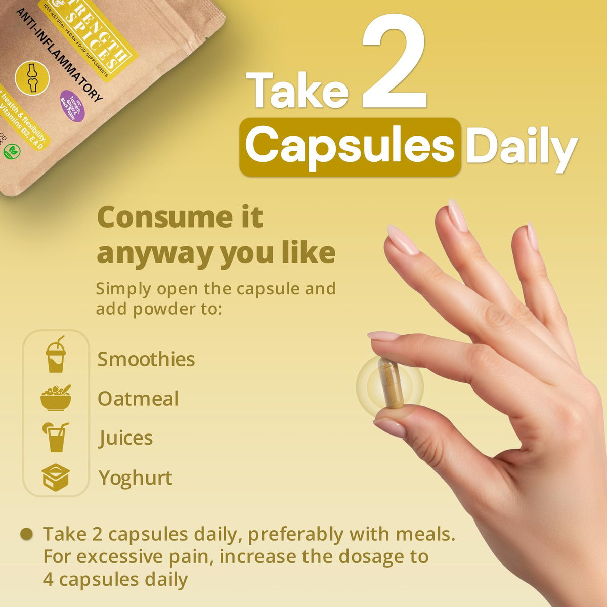 STRENGTH & SPICES100% Natural Vegan Food Supplements Strength & Spices Anti-inflammatory, Muscle and Joint Care Supplements for Mobility and Recovery, Turmeric Capsules with 28 Powerful Ingredients, Vegan and All-Natural, 1000mg, 60 Capsules, Refill