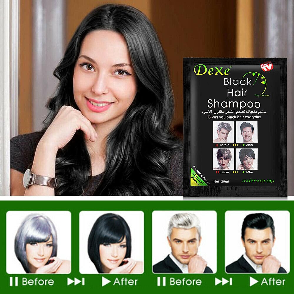 Black Hair Shampoo Instant Black Natural Ingredients Hair Dye Shampoo Semi-Permanent Black Hair Color Easy to use Long lasting NATUREGURU(10 Pack, Black)