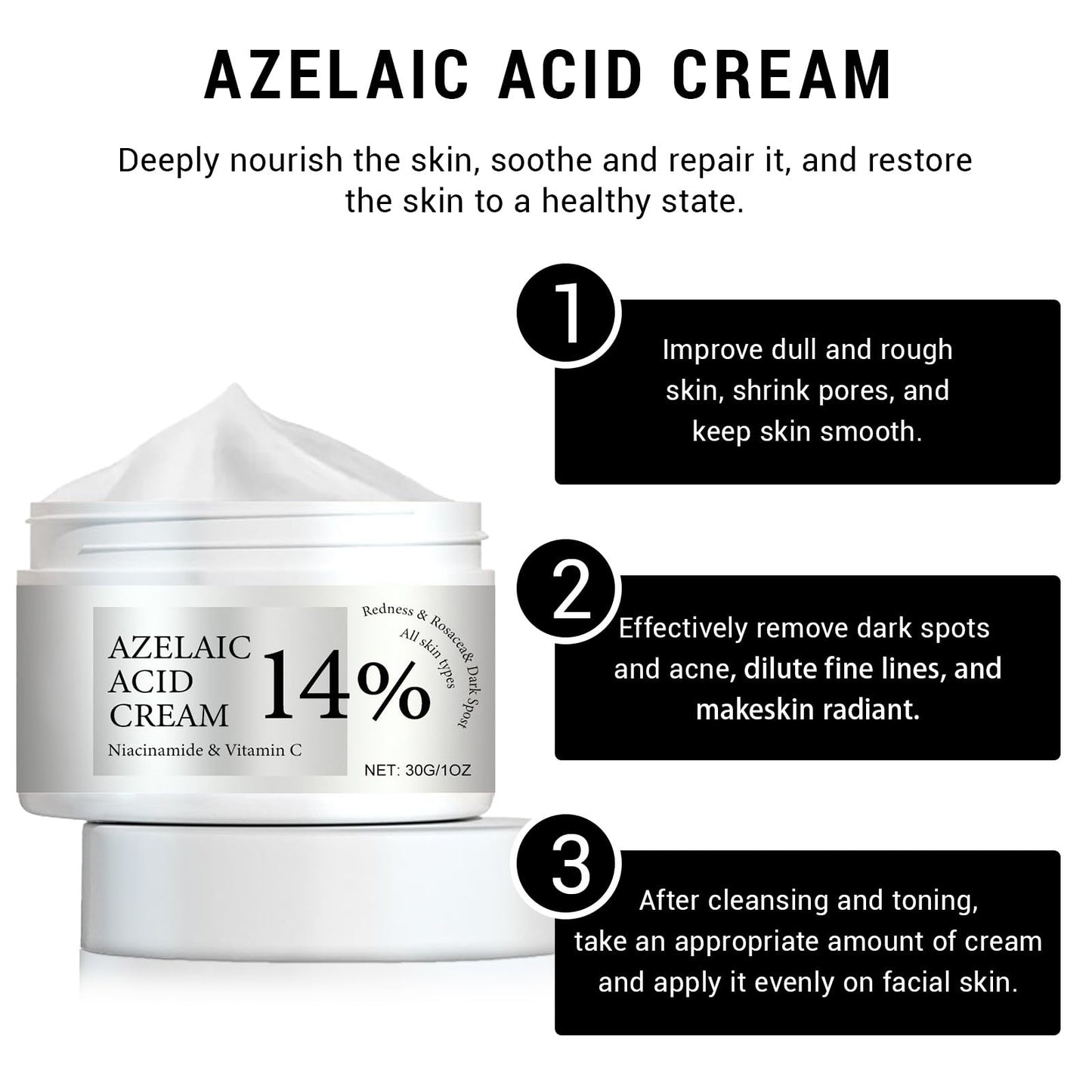 Asheyya Azelaic Acid Cream, Face Serum Skin Care Beauty with Niacinamide & Vitamin C