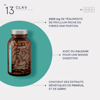 CLAV Psyllium Husks Capsules - 2200mg Soluble Fibre Supplement per Serving - Colon Complex with Fennel, Caraway Extract & Calcium - 120 Vegan Capsules - Made in Germany