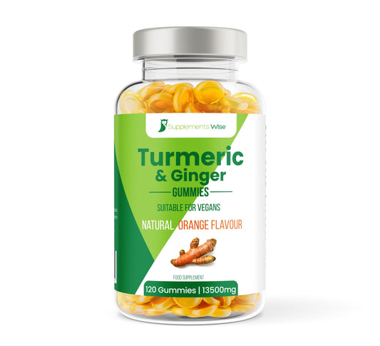 Turmeric Gummies - 120 Pack - 13500mg Per Serving - Fortified with Ginger - High Strength Turmeric Curcumin Supplement - Natural Orange Flavour - for Joint Pain - Chewable Herbal Vegan Turmeric Gummy