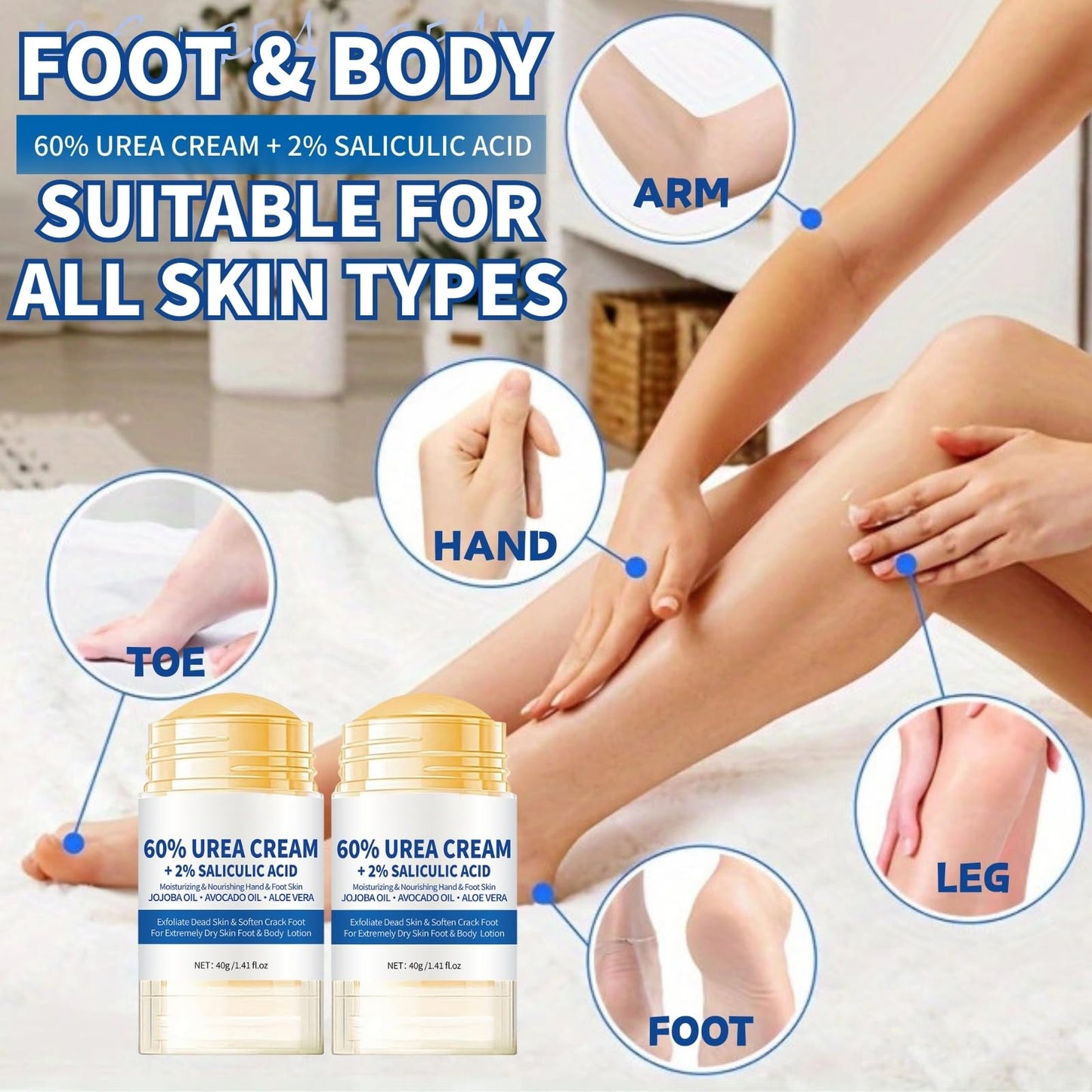 60% Urea Cream - Urea Cream 60 Percent for Feet - Cracked Heel Repair Cream - Ure_a Foot Cream Stick Plus 2% Salicylic Acid For Calluses - Foot Crea_m For Cracked Heels And Dry Skin 1pc