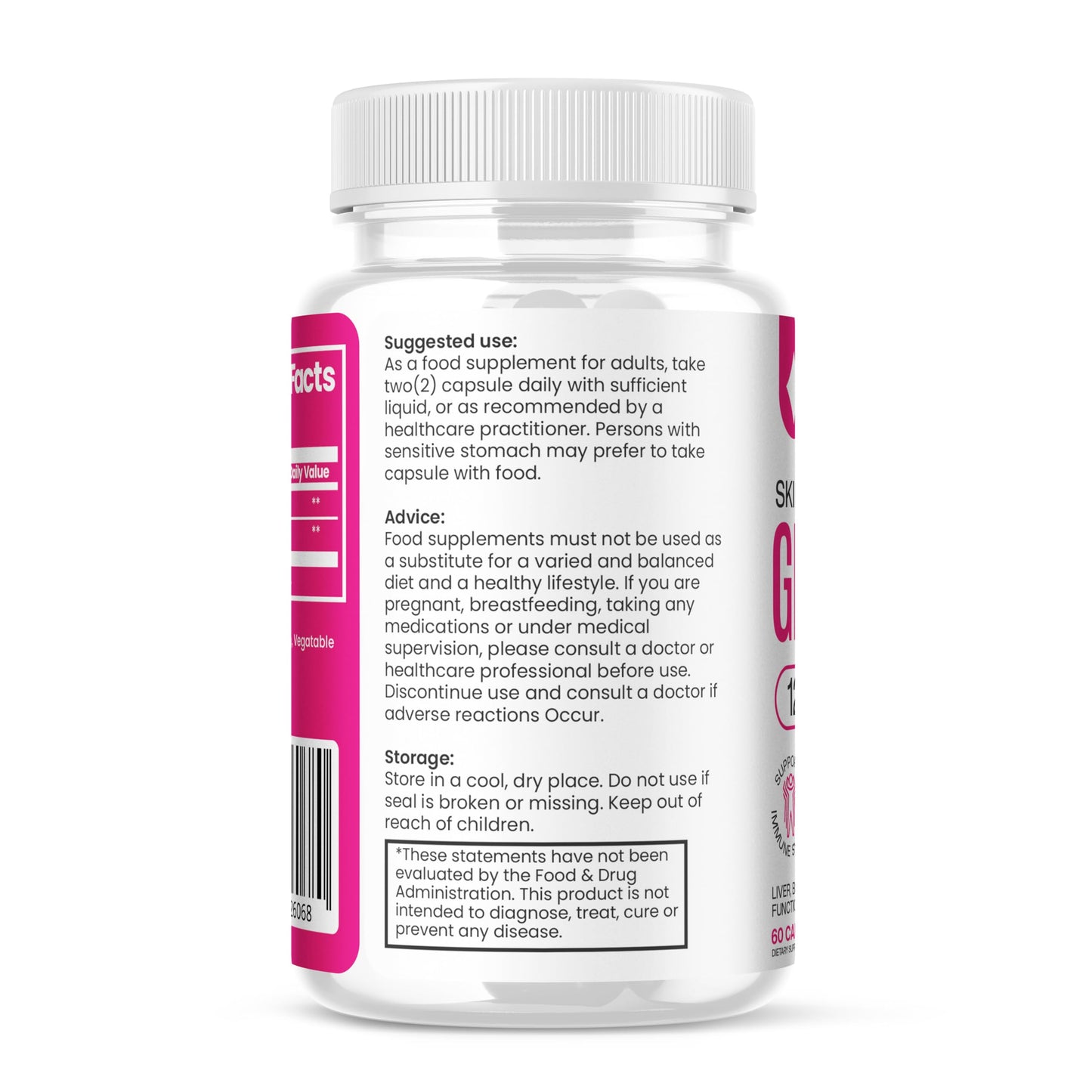 Glutathione Capsules Skin Whitening, Collagen, Unreduced Glutathione Skin Whitening, Glutathione, 1200mg - 60 Capsules