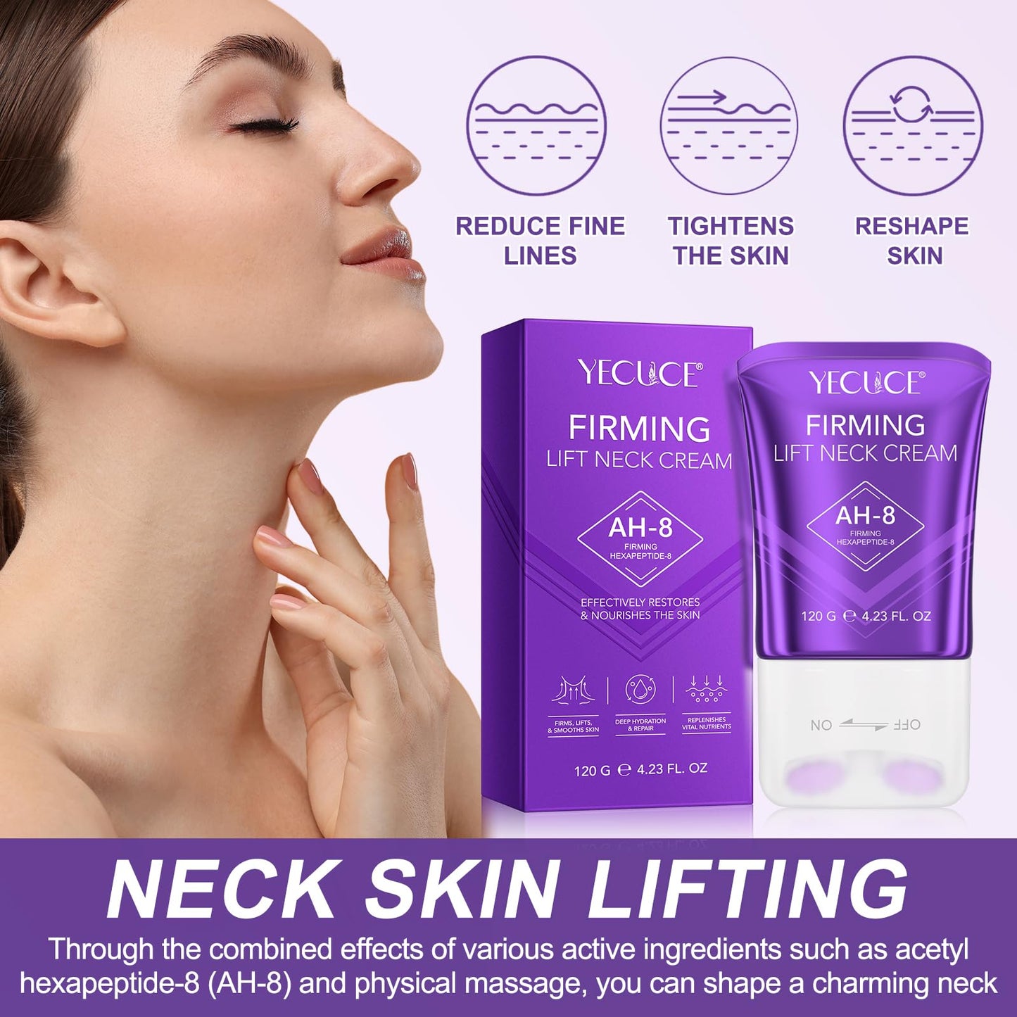 Dvoevivh Neck Firming Cream Tighten And Lift Neck Cream Ah-8 Firming Neck Cream Contain Hexapeptide With Double Roller Massage Reduce Wrinkles Fine Lines And Double Chin Firm And Lift Sagging Skin 120g