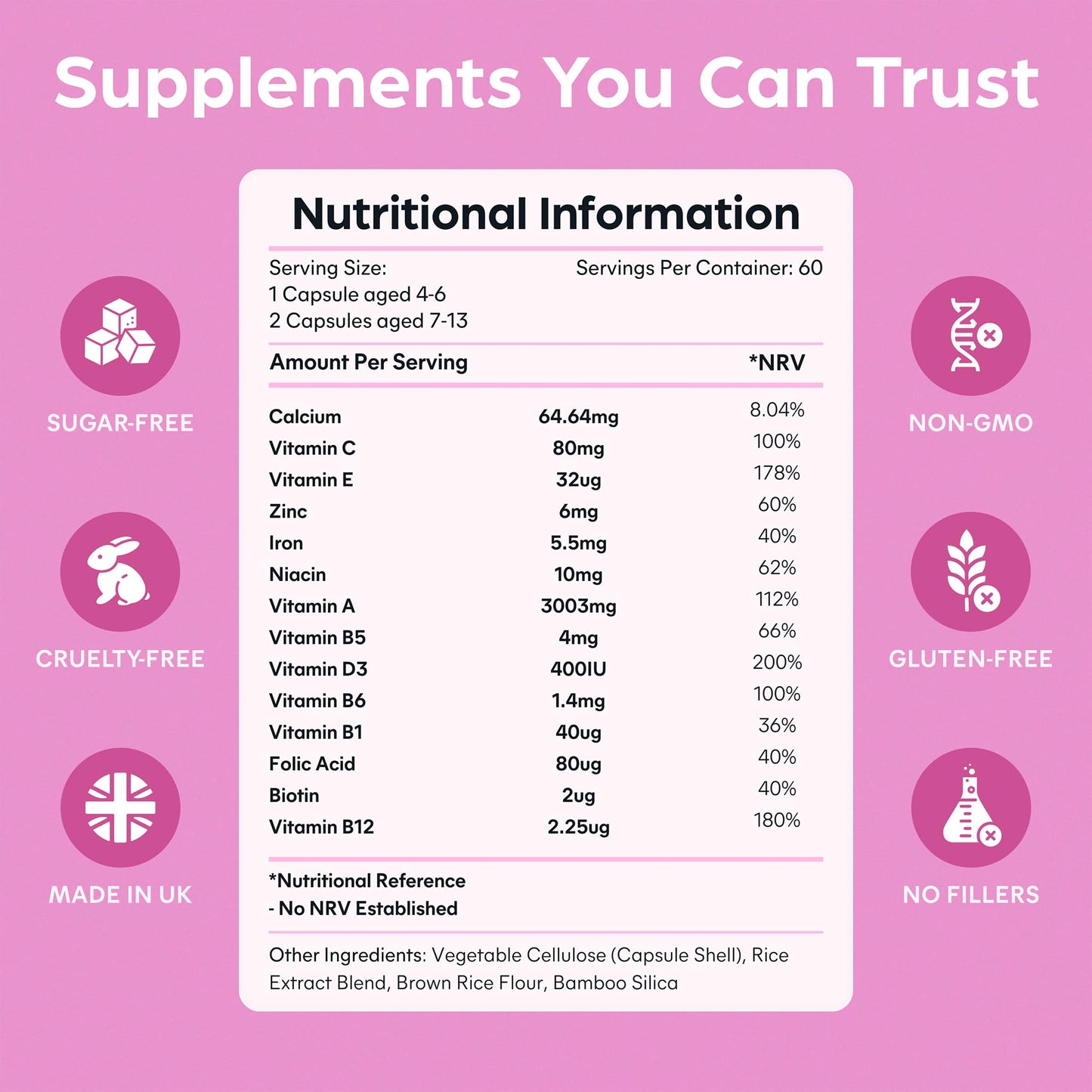 Kids Vitamins - Multivitamin for Kids with Calcium, Zinc, Iron, Vitamin C, B12, D3 and More - Packed with 14 Essential Nutrients Your Child Needs to Thrive - 60 Capsules - by Purolabs
