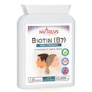 Nutrilus Biotin 120 Tablets 10,000µg - High Dose - Active D-Biotin - One-a-Day - Hair, Skin - Metabolism - Energy