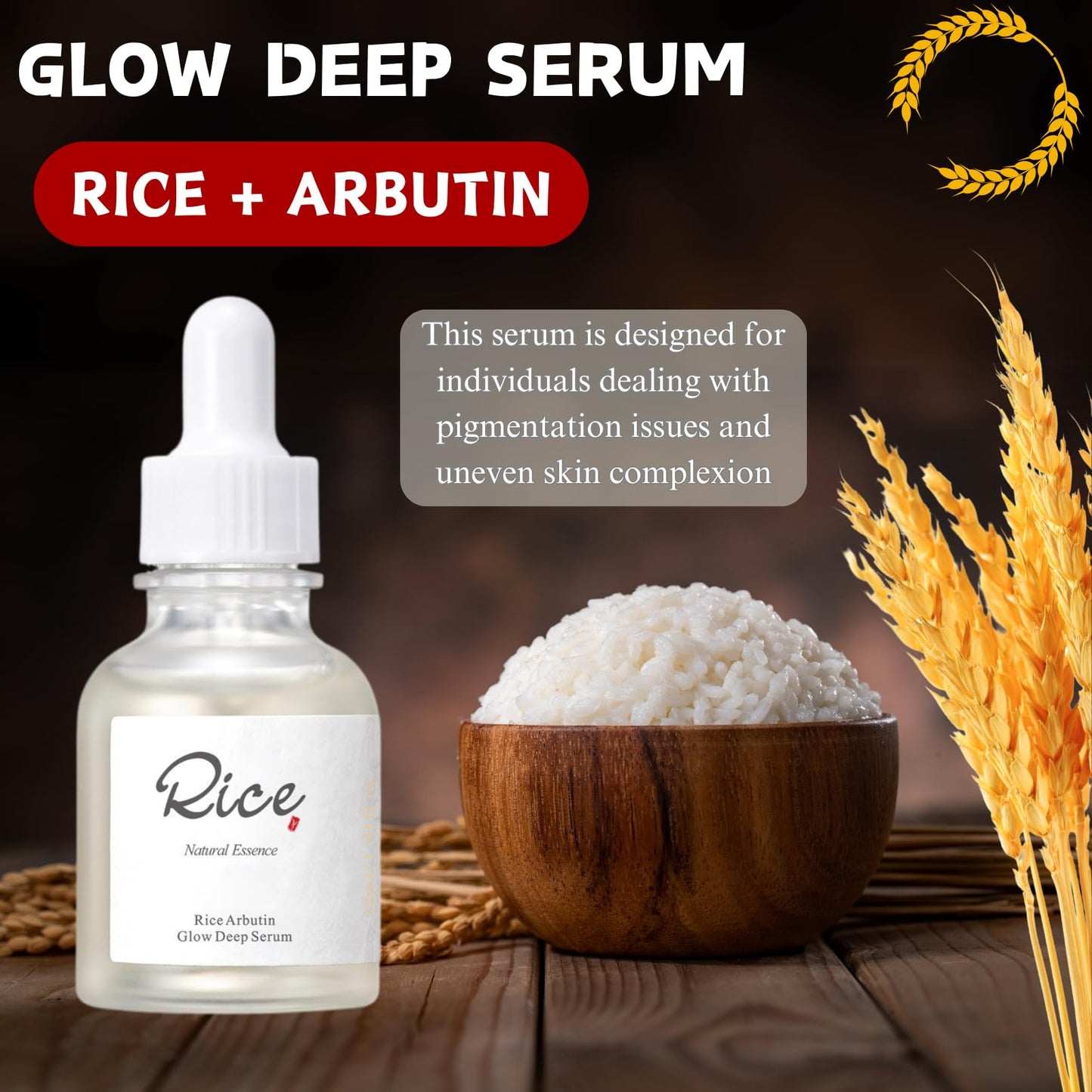 ISBEAUSOLS Glow Deep Serum Rice + Arbutin, Face Serum for Hyperpigmentation, Hydrating & Nourishing Rice Serum, Dark Spot Correcting Glow Serum, Anti Aging Serum, Even Skin Tone, Korean Skincare, 30ml
