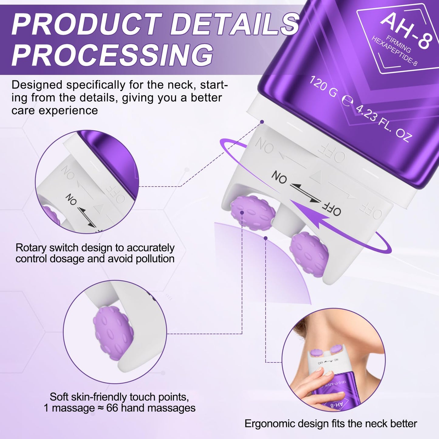Dvoevivh Neck Firming Cream Tighten And Lift Neck Cream Ah-8 Firming Neck Cream Contain Hexapeptide With Double Roller Massage Reduce Wrinkles Fine Lines And Double Chin Firm And Lift Sagging Skin 120g
