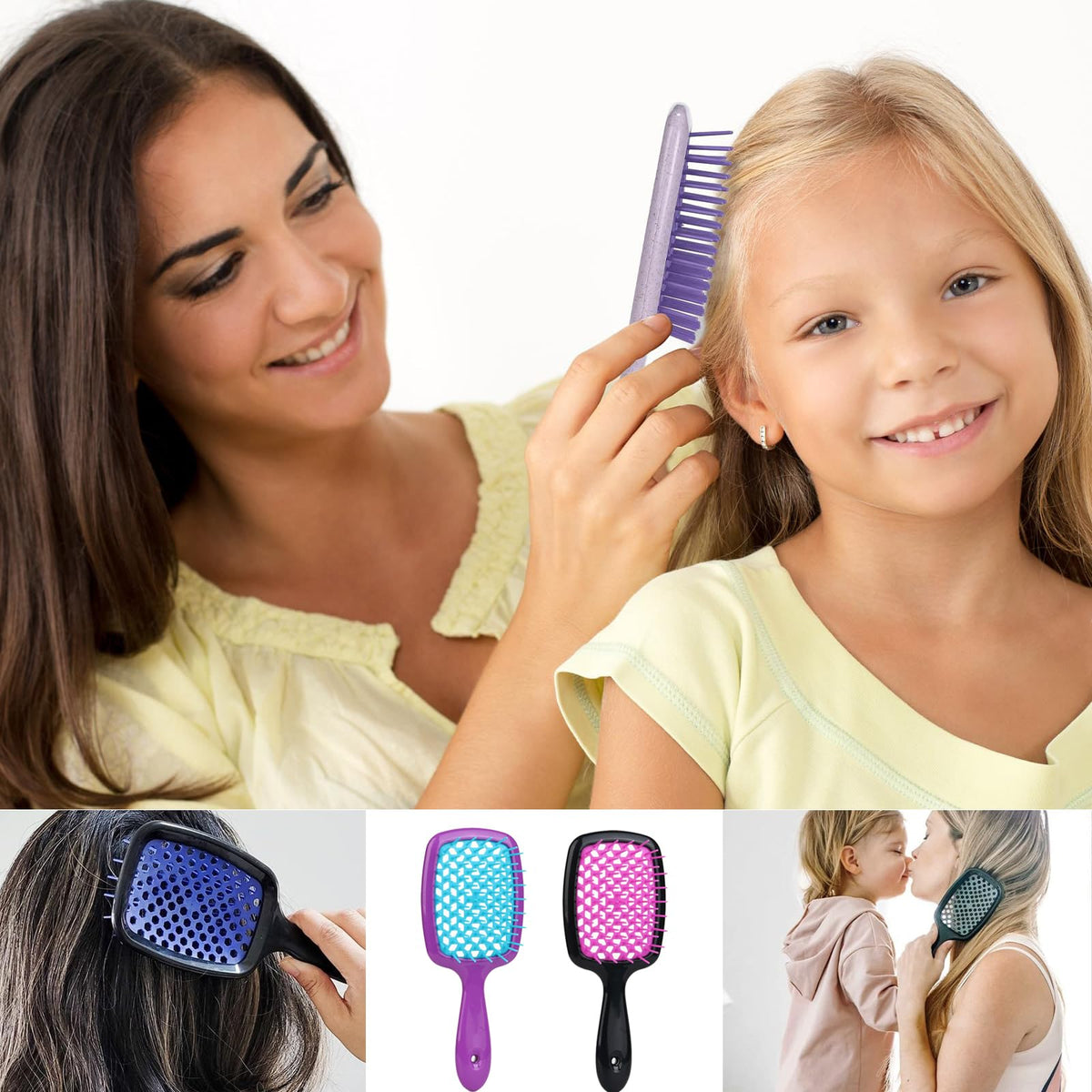 PRVCFZ 2PCS Unbrush Hair Brush, Massage Comb,Hairdressing Comb,Detangle Hair Brush for Women Men, and Kids, Great on Wet/Dry Hair Smoothing Massaging Detangling (Purple+Black)