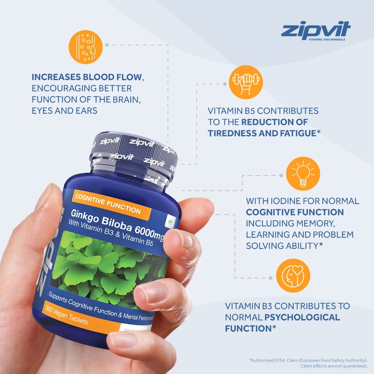 Ginkgo Biloba 6000mg Standardised Leaf Extract, 360 Vegan Tablets with Vitamin B3 and B5. Supports Focus, Mental Performance, and Energy. Vegetarian Society Approved. 12 Months Supply.