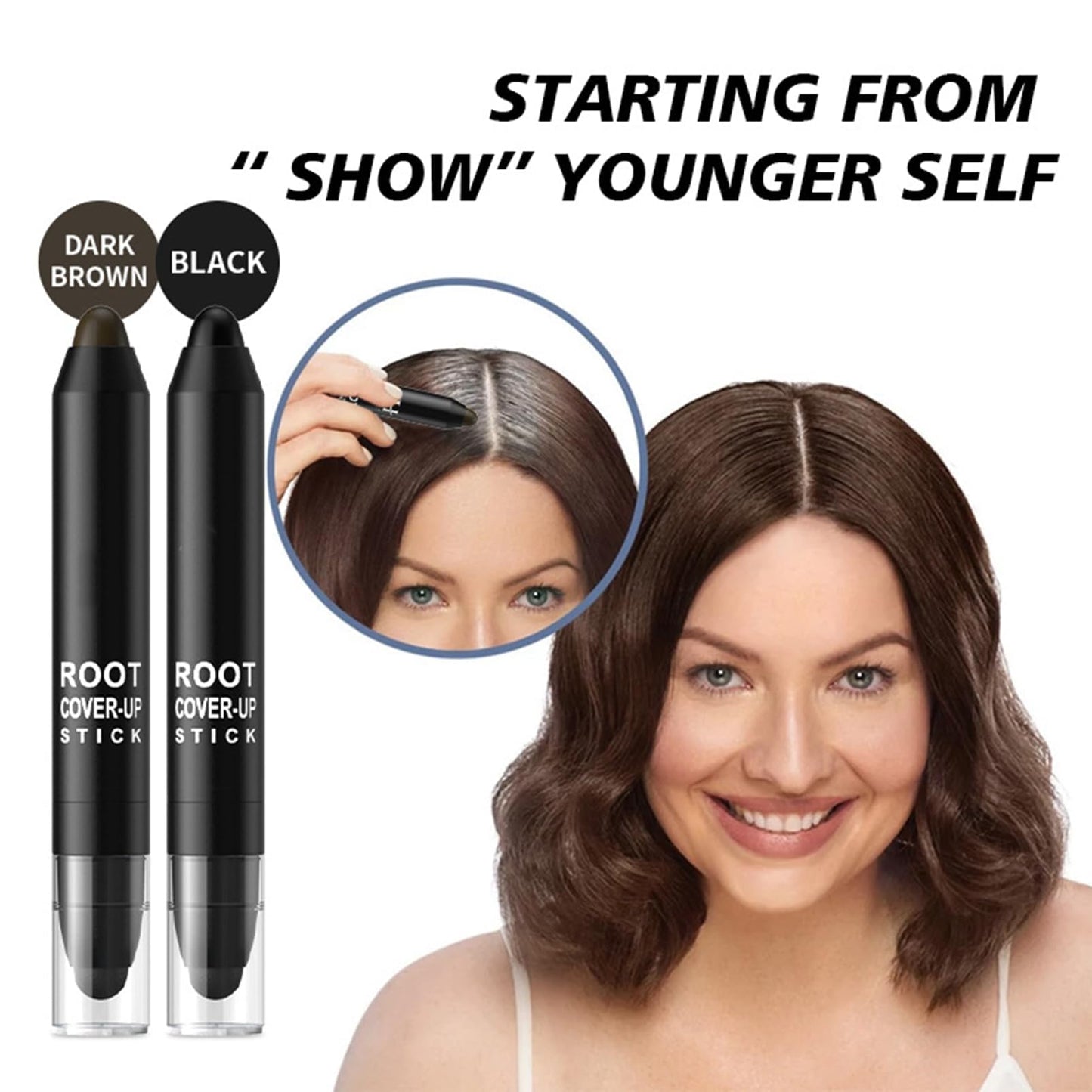 LaluluTek Instant White Hair Coverage Stick - Root Touch Up & Grey Hair Concealer for Men & Women - Wind & Sweat Resistant - Black