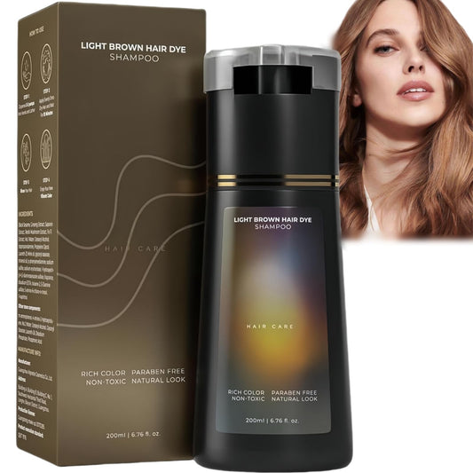 OunTechGlory 3-in-1 Instant Hair Dye Shampoo - Light Brown, Polar Hair Dye, Semi Permanent Dye, Color Treated & Grey Coverage Shampoo