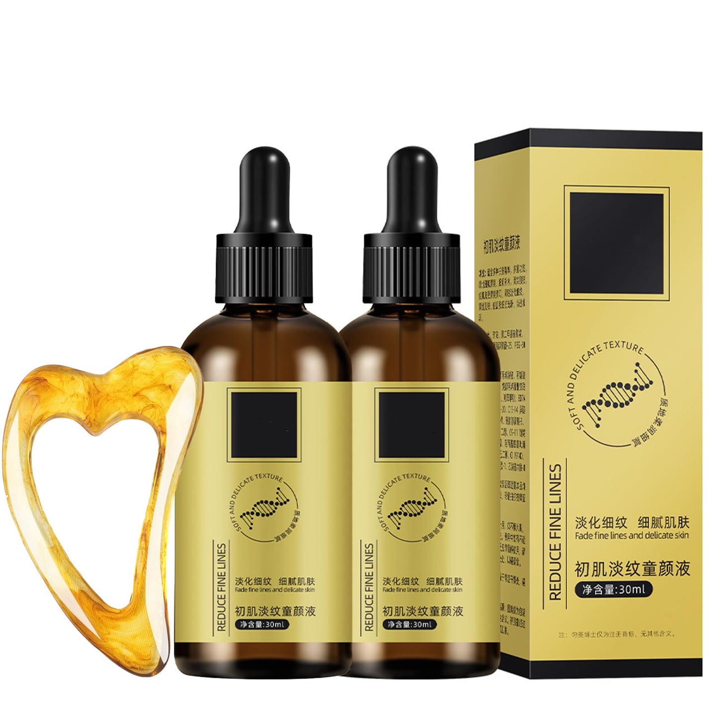 2 Bottles Anti Wrinkle Firming Serum, Firm and Plump Face Serum, Reduce Fine Lines and Tighten Skin, Moisturize and Nourish, Unisex, Comfortable Care, with Massage Board (30ml/Bottle)