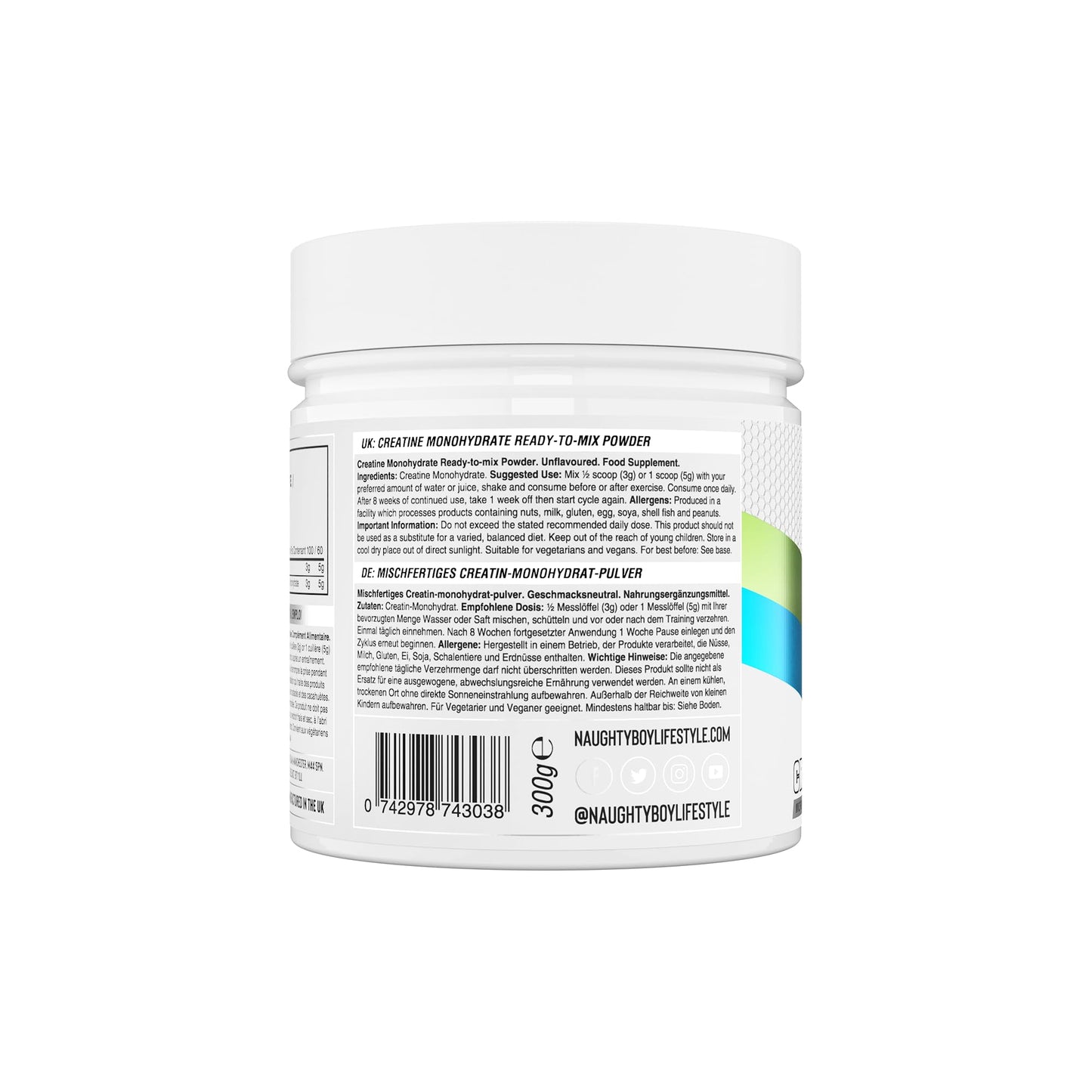 Naughty Boy Micronised Creatine Monohydrate Powder, 100% Pure 200 Mesh Creatine, Unflavoured, 300g, 100 Servings
