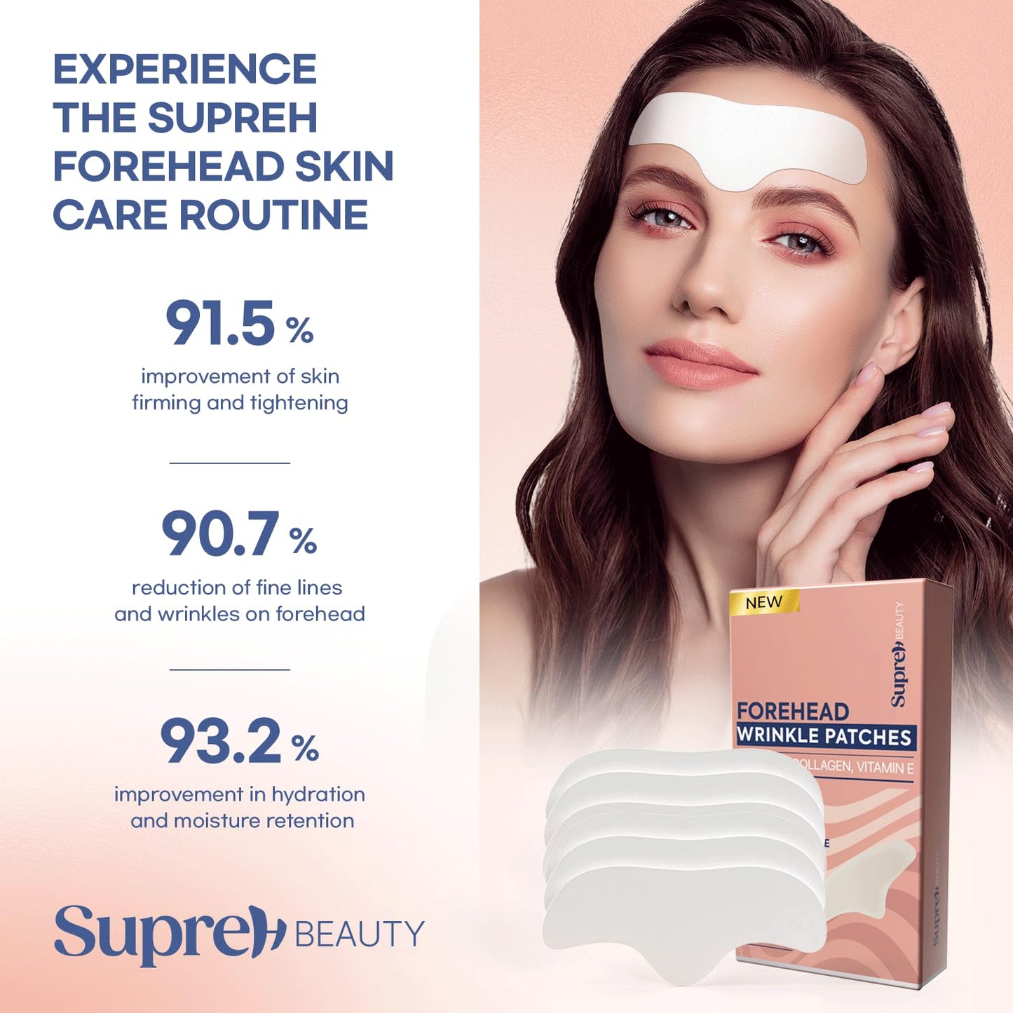 SupreH Forehead Wrinkle Patches Smoothing Overnight: Anti Wrinkle Patches for Face and Forehead Fine Lines & Frown Lines - with Peptide Collagen Hyaluronic Acid 10