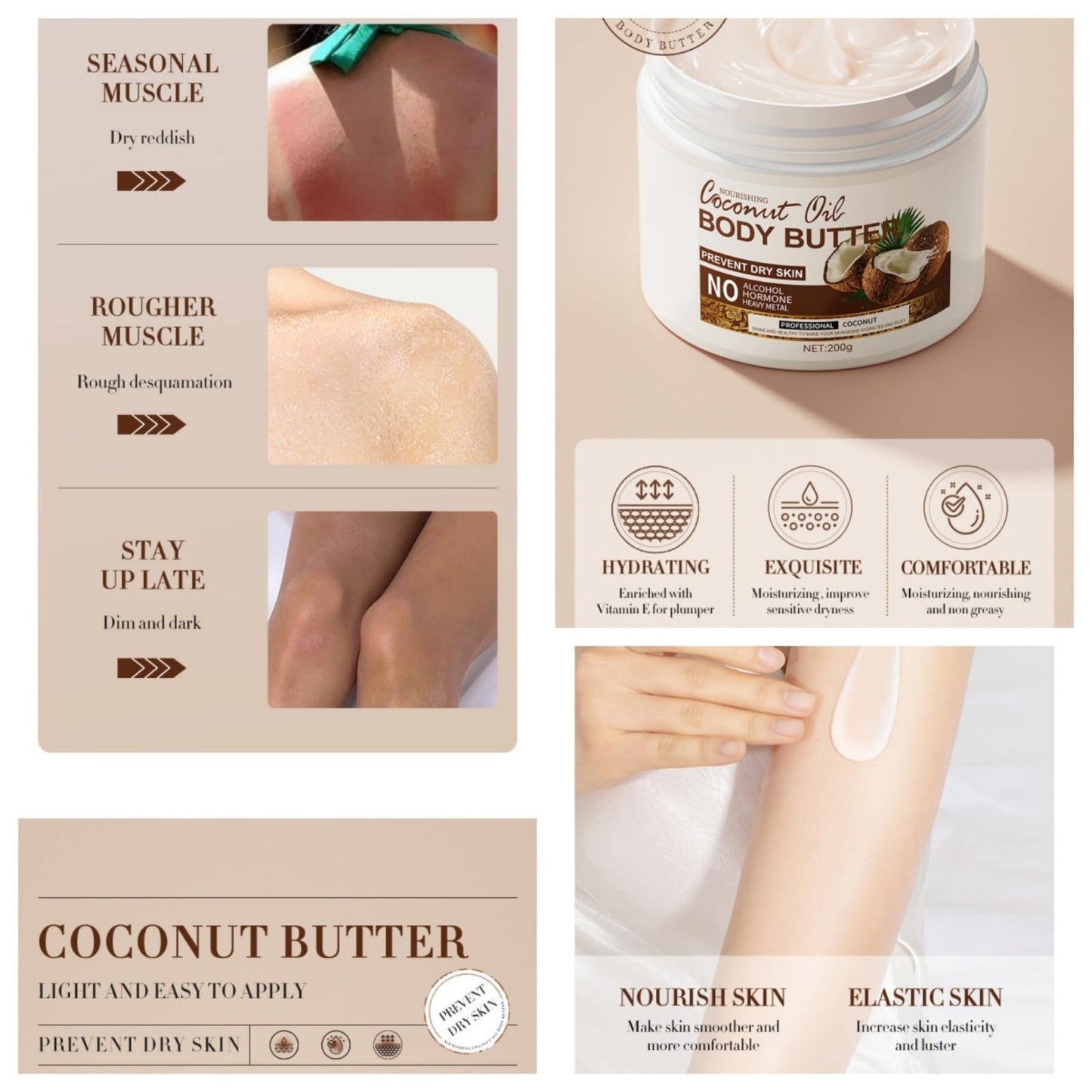 Coconut Body Butter 200g – Intense Moisturizer for Dry Skin, Enriched with Coconut Oil. Deeply Nourishes, Soothes, and Hydrates for Silky Smooth Skin. Daily Skin Care Routine