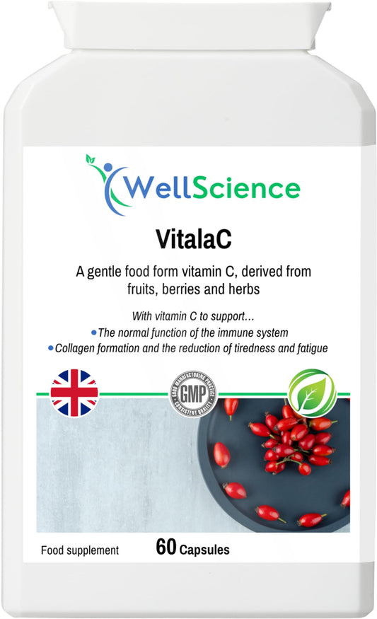 Wellscience WellScience VitalaC - Natural Vitamin C Supplement for Immune Support, Collagen Formation, and Antioxidant Protection - Acerola Cherry, Parsley, Blackcurrant, Rosehip, and Elderberry Extracts