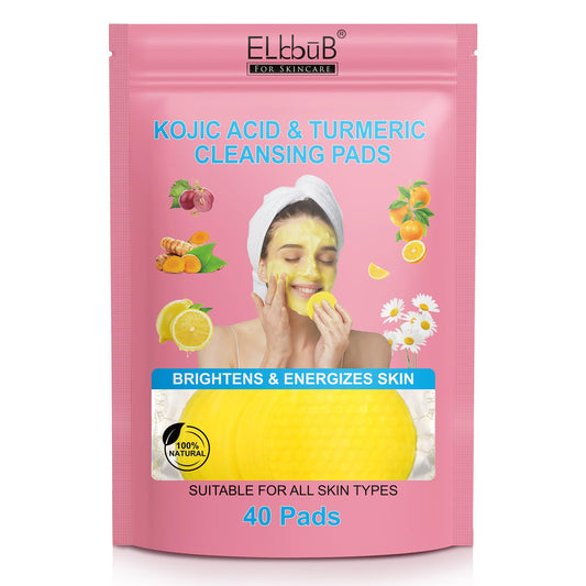 Turmeric Kojic Acid Cleansing Pads - Brightening & Energizing Skin | Deep Clean Pores, Remove Excess Keratin, Firming Face, Treat Acne Scars & Dark Spots | Suitable for All Skin Types