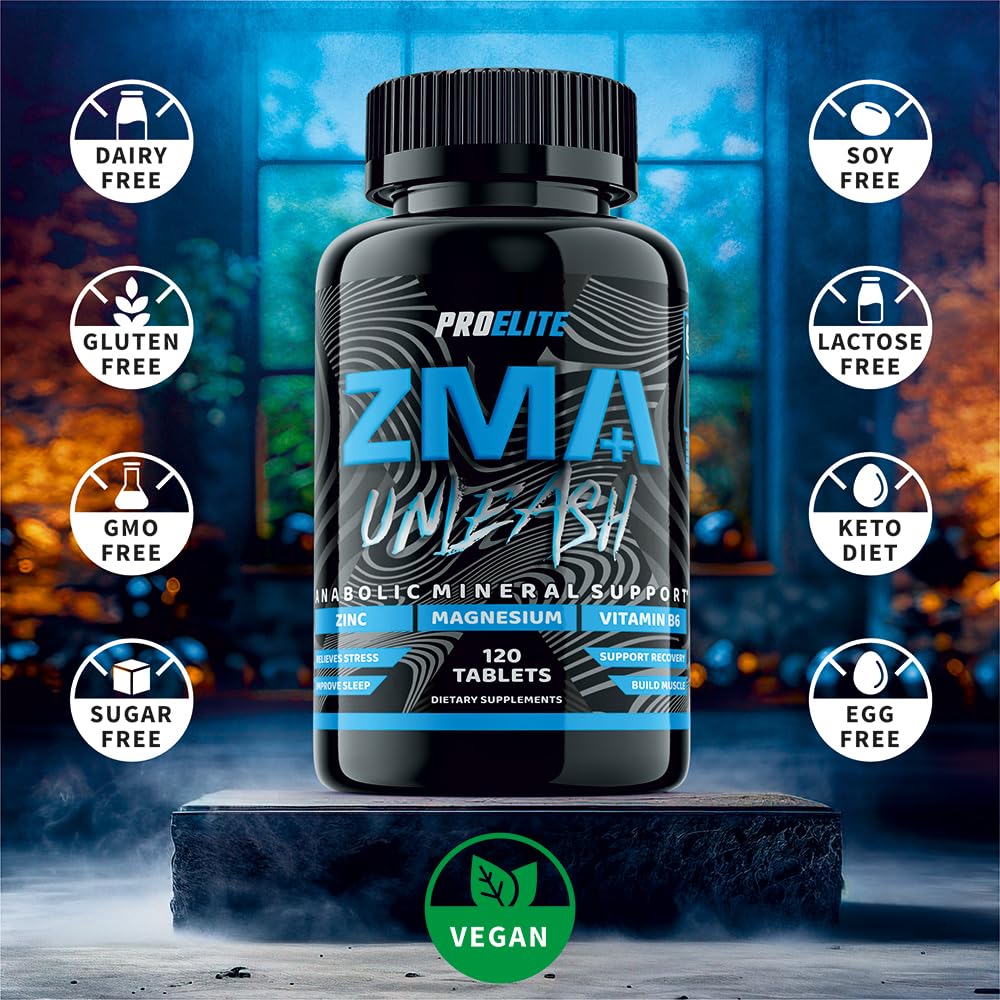 ZMB6 60 Tablets Gluten Free Vegan Vitamin B6, Magnesium and Zinc Tablet | Normal Muscle Function & Energy Yielding Metabolism | Muscle Growth & Sleep Support | PROELITE UK (60 Count (Pack of 1))