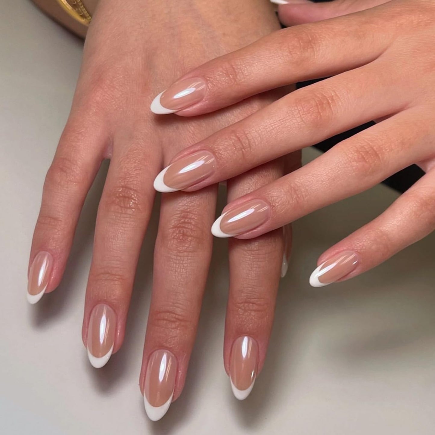 ewku 24 Pcs False Nails Almond Medium, French Tip False Nails