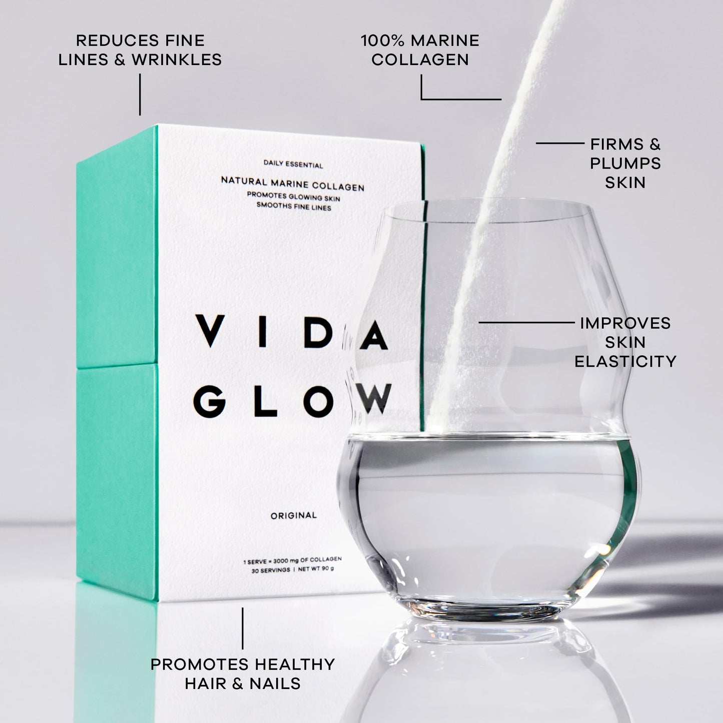 Vida Glow - Natural Hydrolysed Marine Collagen Sachets | Promotes Glowing Skin + Smooths Fine Lines (Original, 30 Sachets)