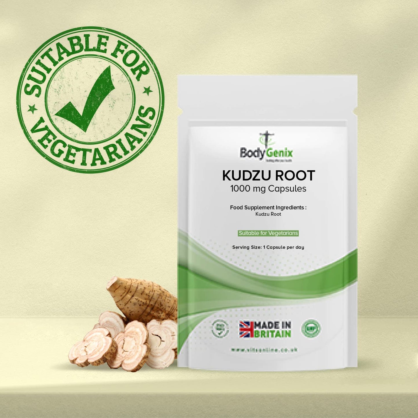 Bodygenix Bodgyenix 1000mg of Kudzu (Pueraria lobata) Root Capsules Natural Veggie Dietary Supplement (30)