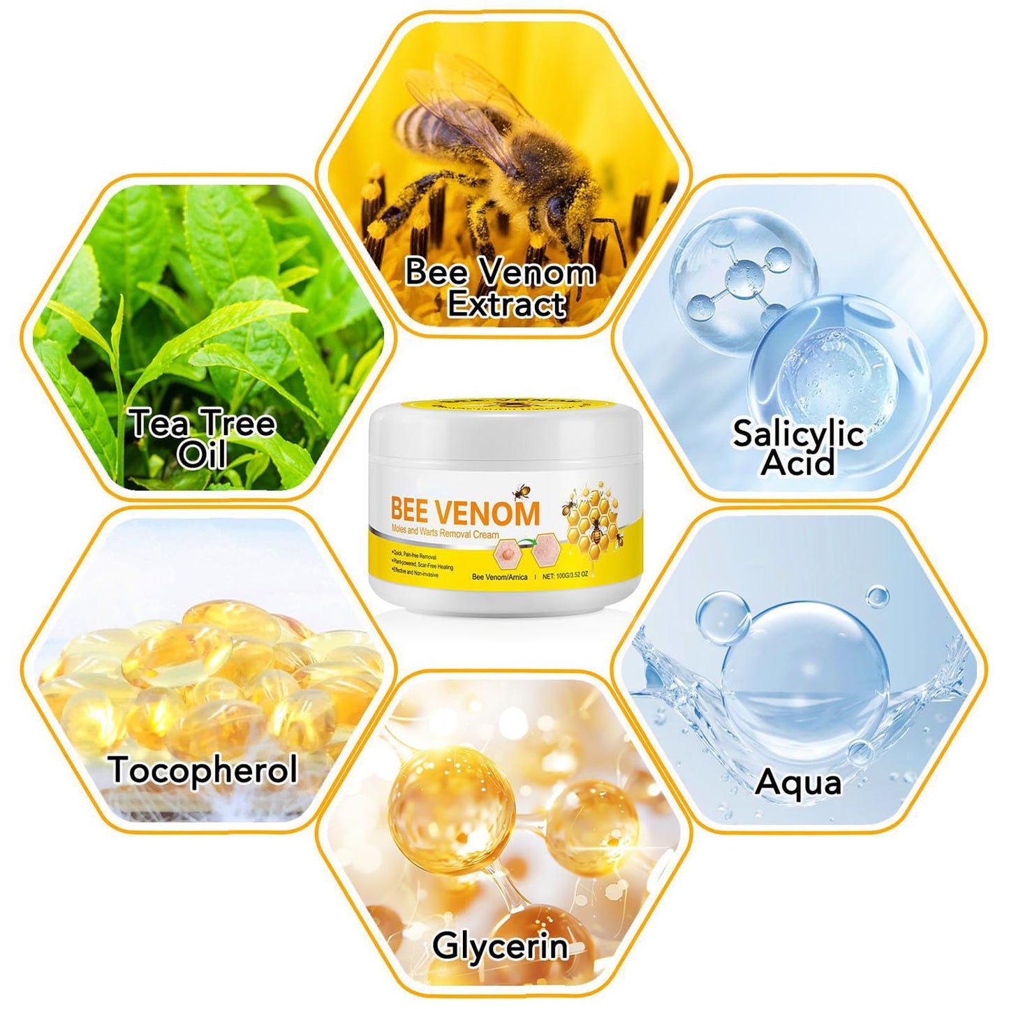 Generic Bee Venom Cream, 2024 New Upgrade Bee Venom Treatment Cream, for Wrinkles and Dry Skin & Dry Skin Bee Venom Wart & Moles Removal Cream Skin Moisturiser -Bee Venom All in One Cream for Body & Face Bee