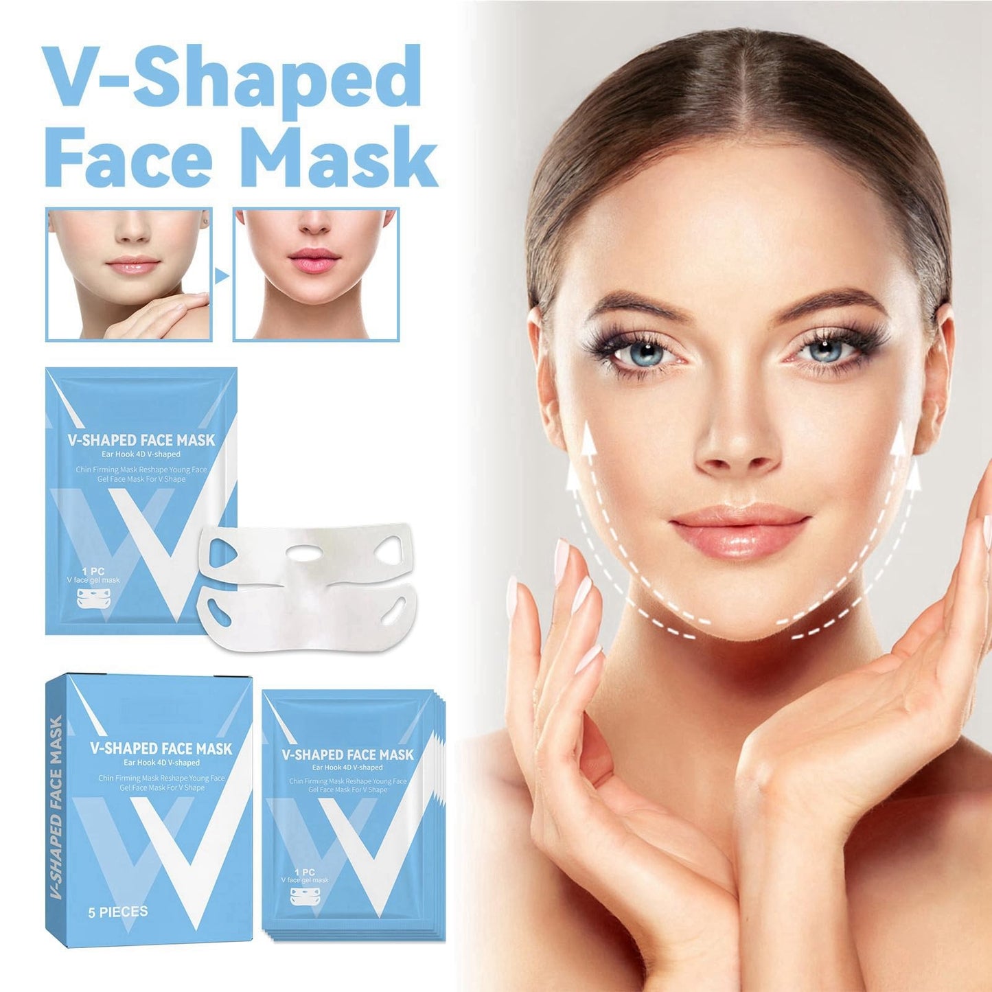 AINxtolm 5PCS Bloskin Lift Mask,Bloskin Double-Chin Mask,Face Lifting Mask,V-Line Face Mask,Nourishing Firming Face Tape,Double-Chin Reducer Lift Mask,Chin Strap for Double-Chin,Lifting Chin Mask Skincare