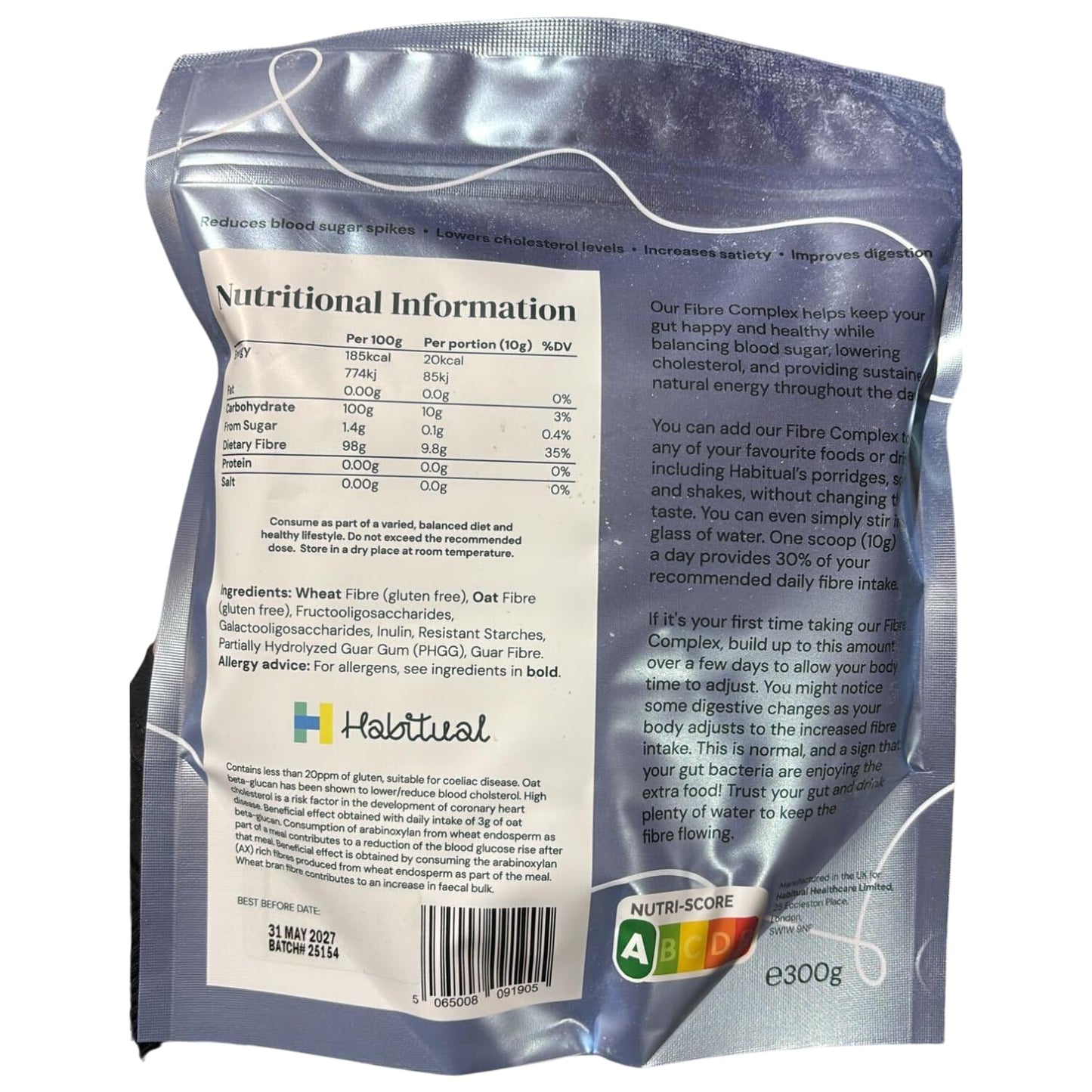 Habitual HABITUAL Fibre Complex Prebiotic Powder 300g, 8 Plant Fibres with PHGG
