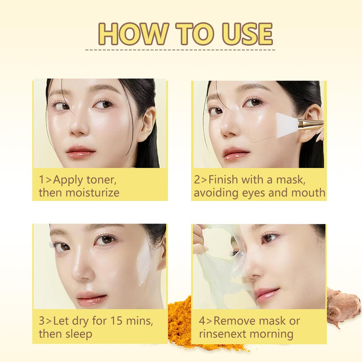 Turmeric Collagen Face Mask, Collagen Night Wrapping Mask, Peel Off Face Masks, Overnight Korean Skincare – Hydrating, Brightening & Firming Facial Treatment For Glowing Skin