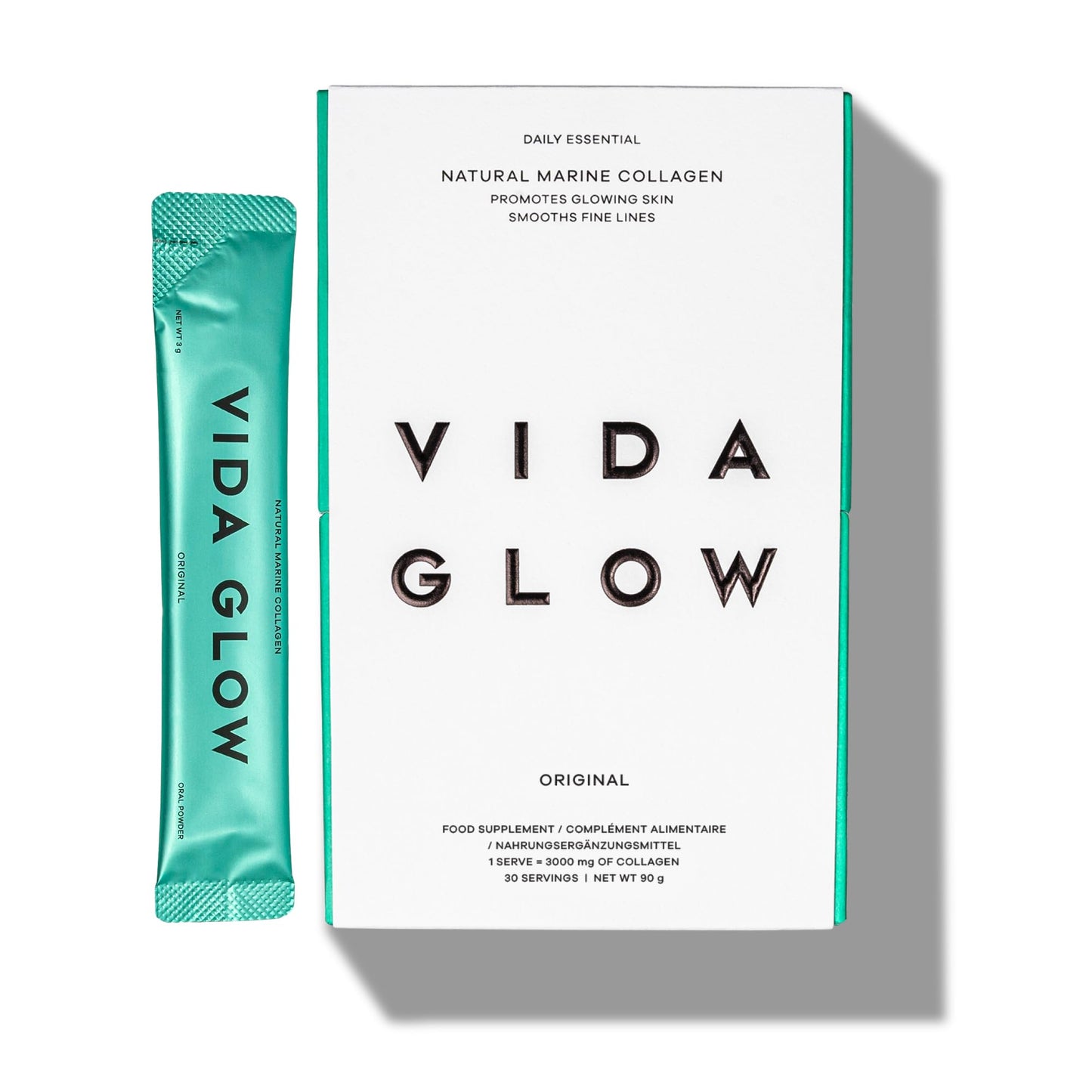 Vida Glow - Natural Hydrolysed Marine Collagen Sachets | Promotes Glowing Skin + Smooths Fine Lines (Original, 30 Sachets)