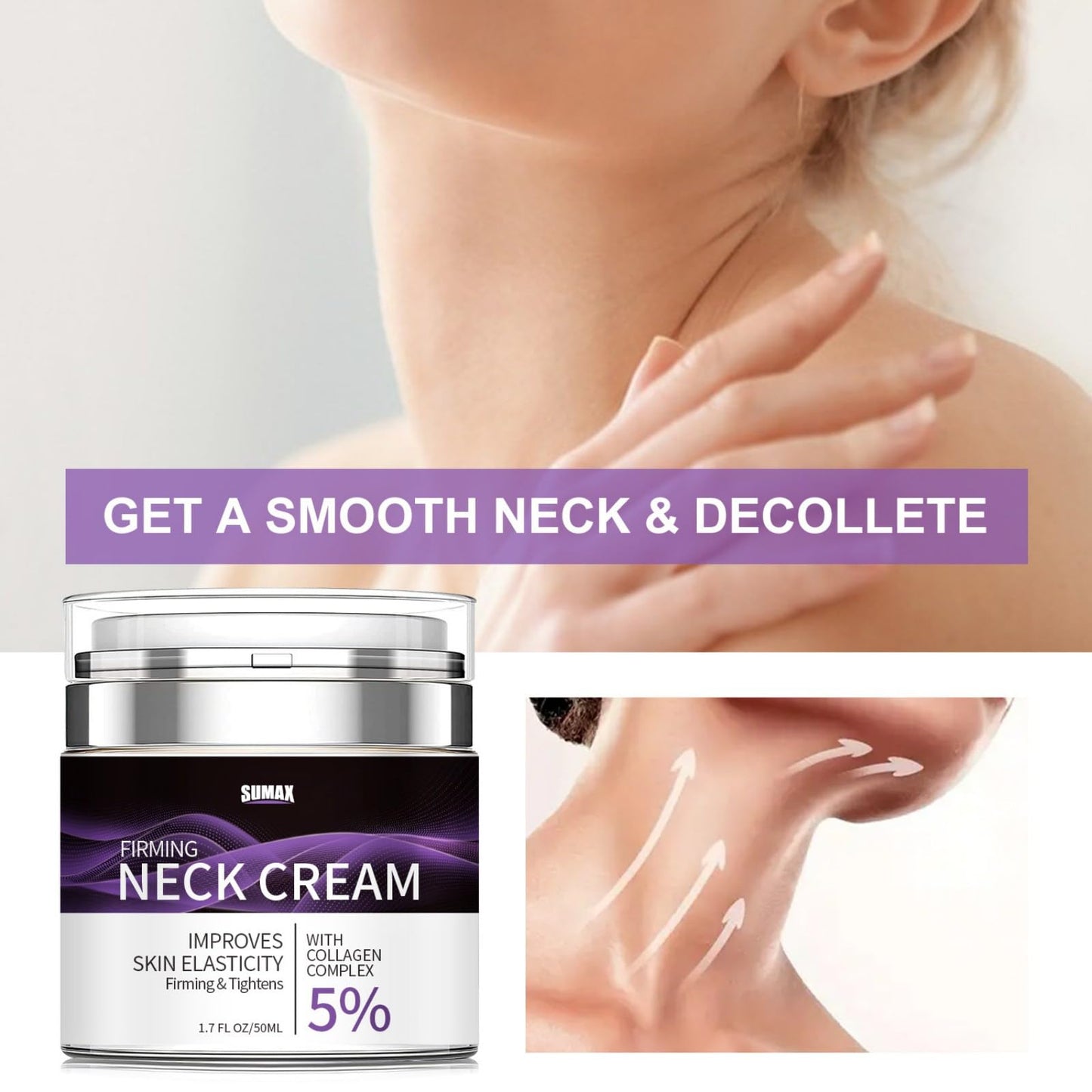 Neck Firming Cream with 5% Collagen Complex Tightening Lifting Sagging Skin Rejuvenating Moisturising Reducing Fine Lines Double Chin Reducer Cream 50ml