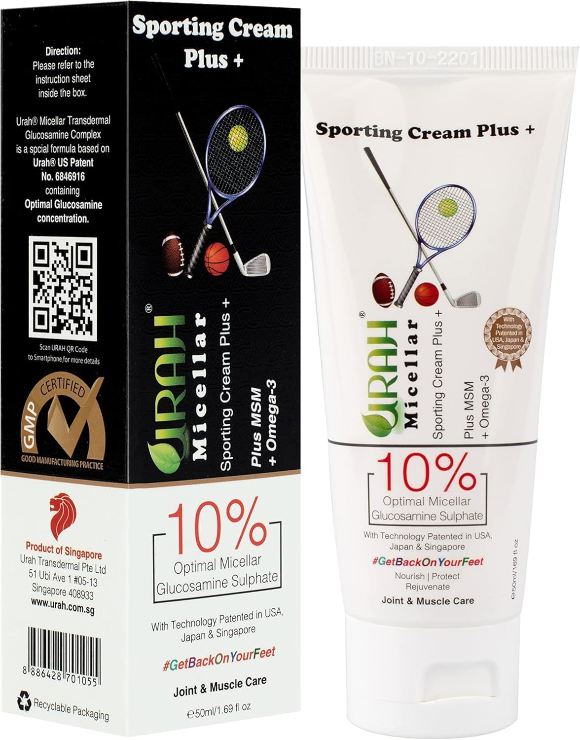 URAH Urah Micellar Sporting Cream Plus | MSM, Omega-3, Vitamin C & Turmeric | Non-Greasy Joint Comfort Cream | Quick Absorption | Sensitive Skin Friendly | 50g Tube